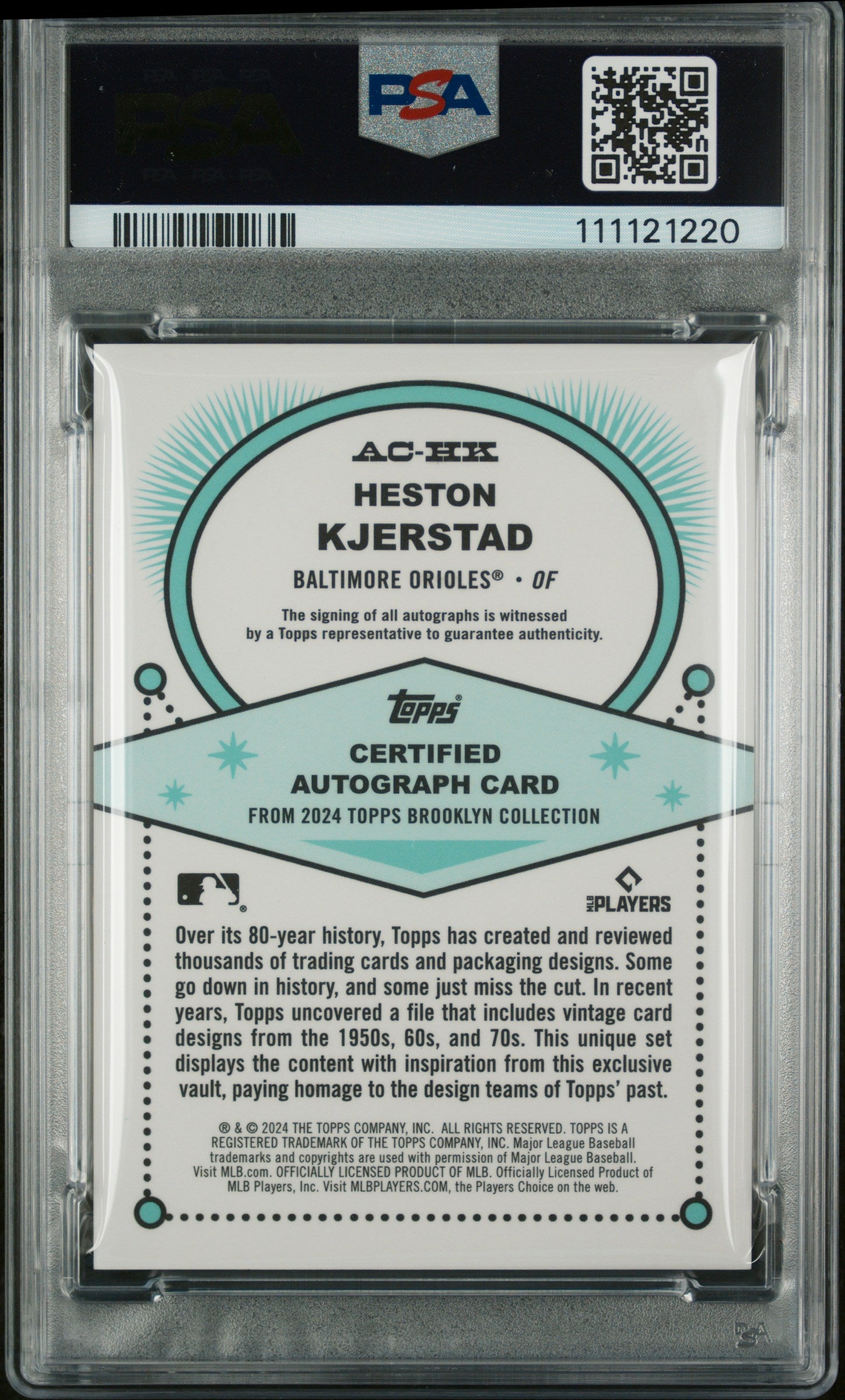 2024 Topps Brooklyn Collection Red Heston Kjerstad #AC-HK RC Auto /5 PSA 10