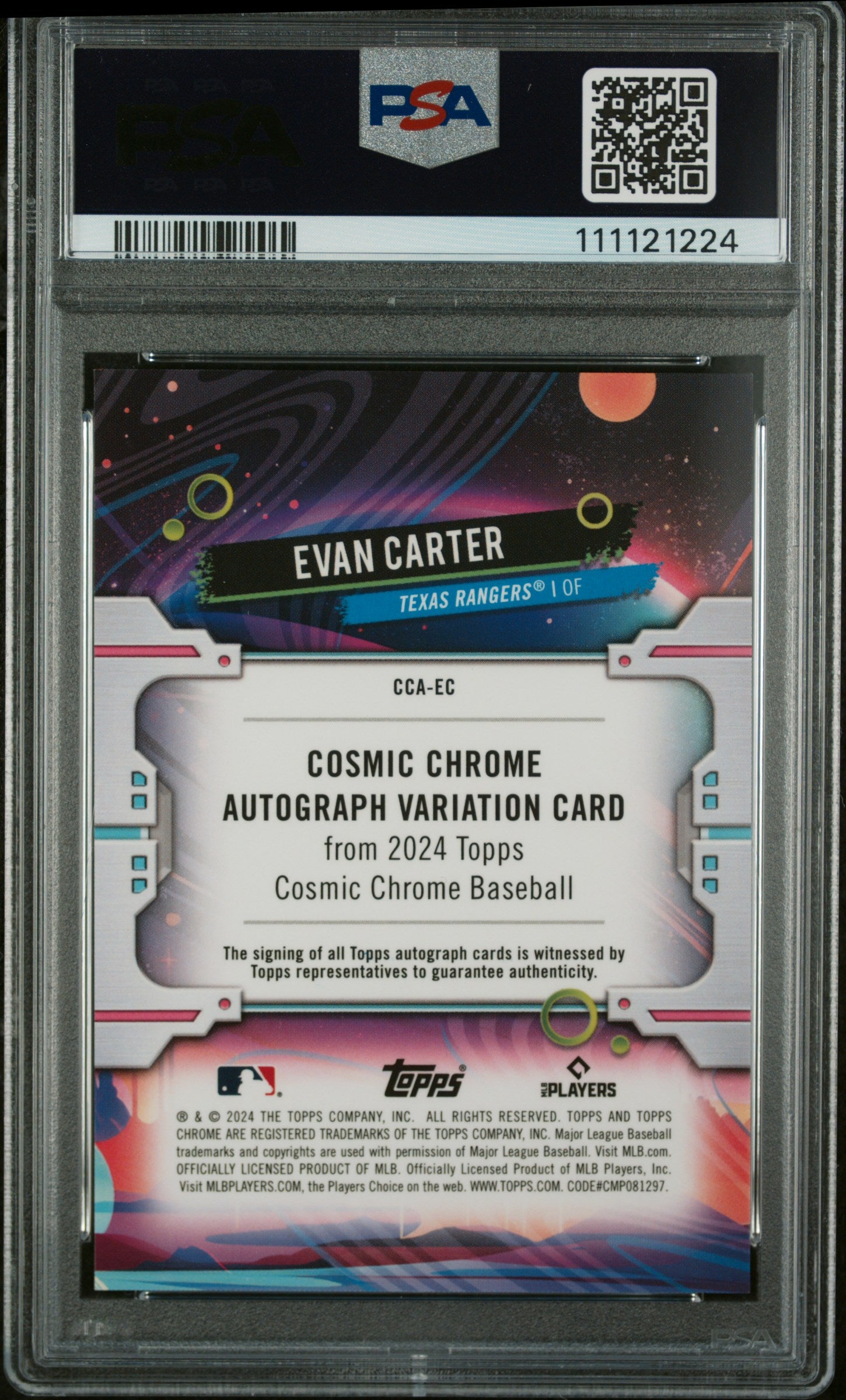 2024 Topps Cosmic Chrome Green Space Dust Ref Evan Carter #CCA-EC RC Auto PSA 10