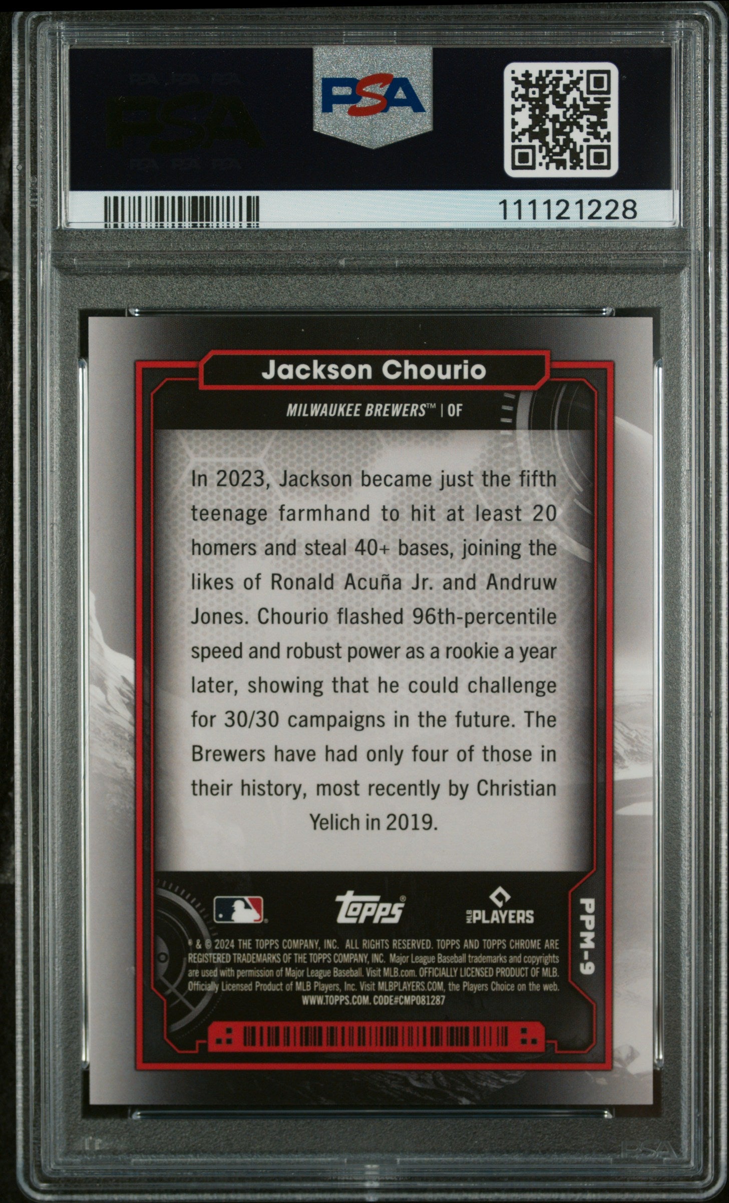 2024 Topps Chrome #9 Jackson Chourio Planetary Pursuit PSA 10