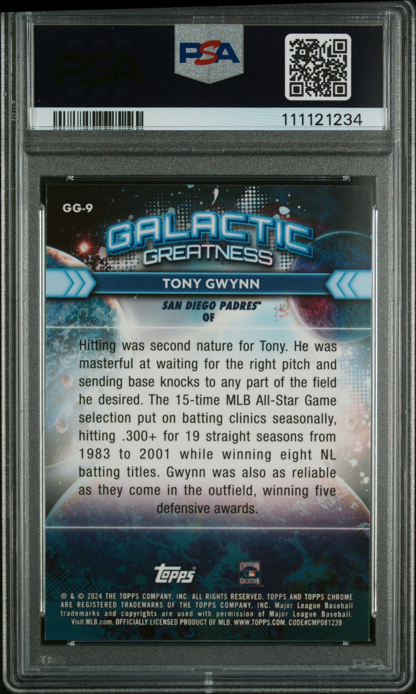 2024 Topps Cosmic Chrome Galactic Greatness Tony Gwynn #GG-9 PSA 10