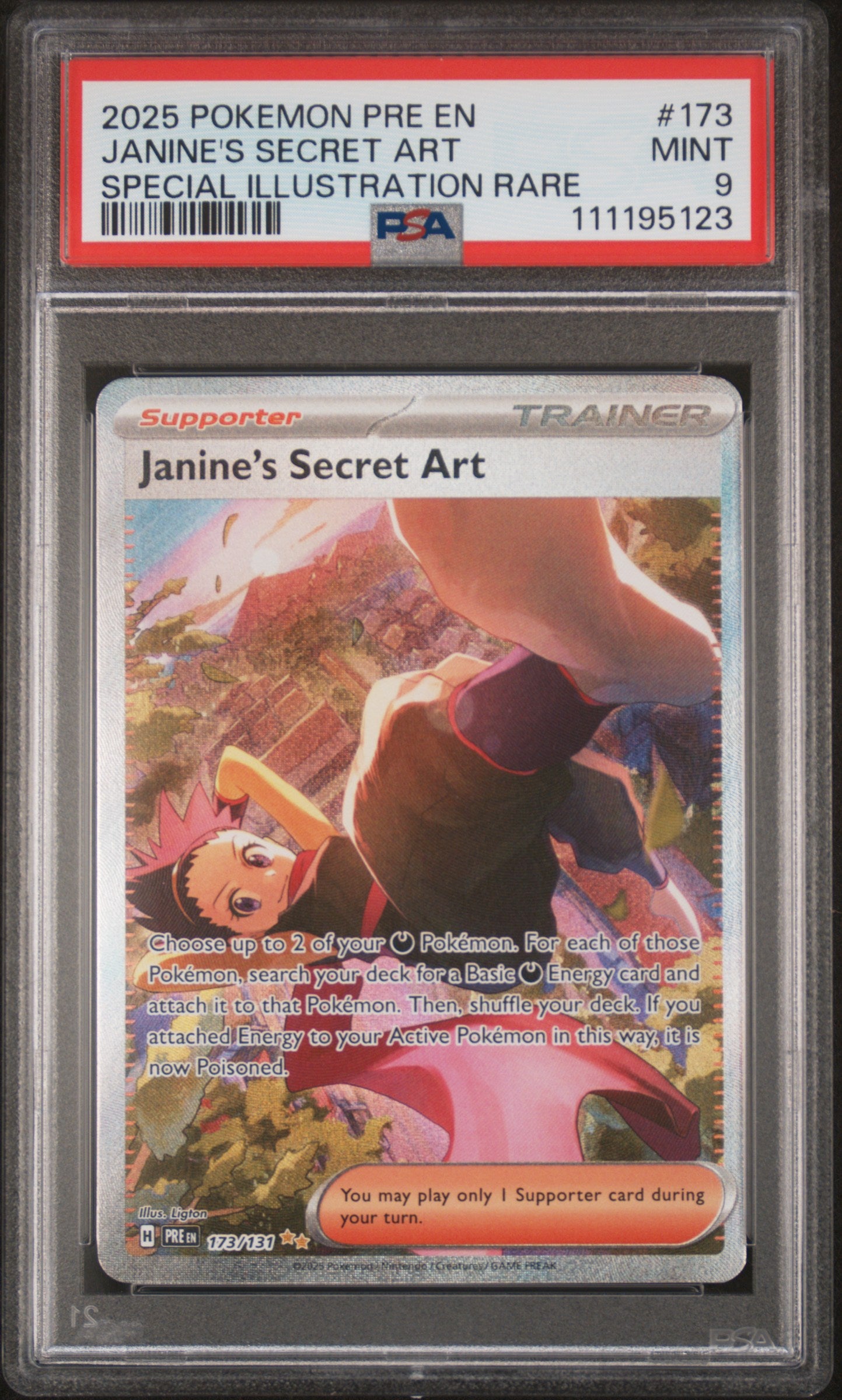 2025 Pokémon Pre EN Janine's Secret Art Special Illustration Rare #173 PSA 9