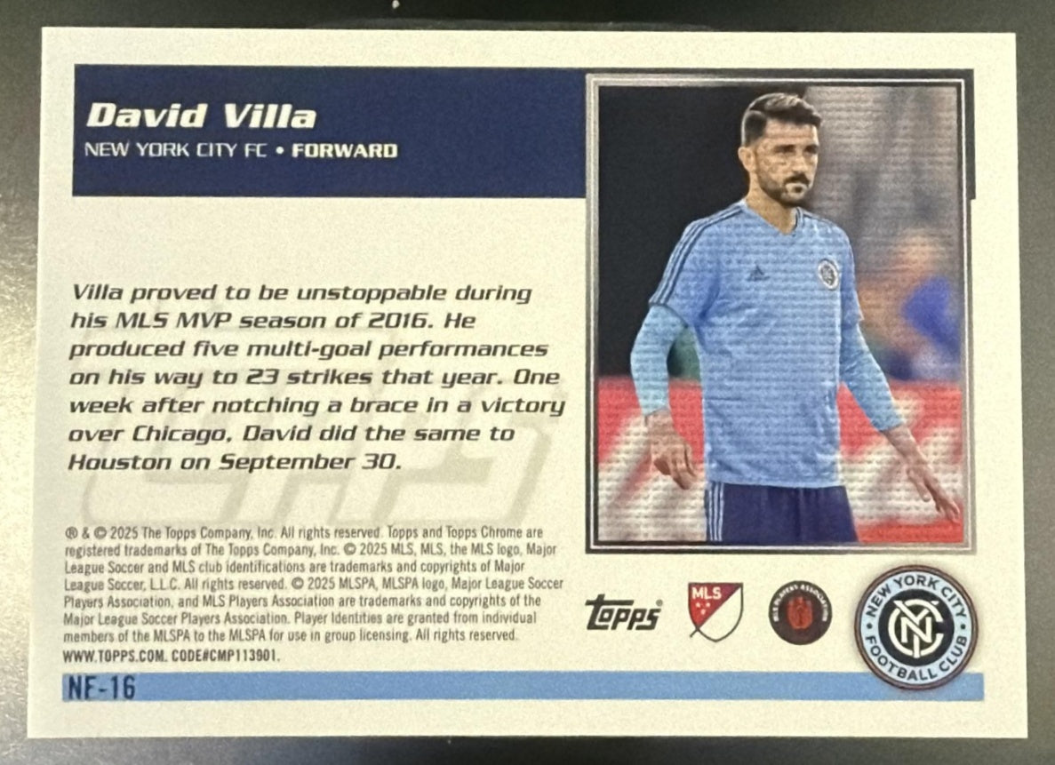 2025 Topps Chrome MLS NF-16 David Villa Black Donut Holes /10