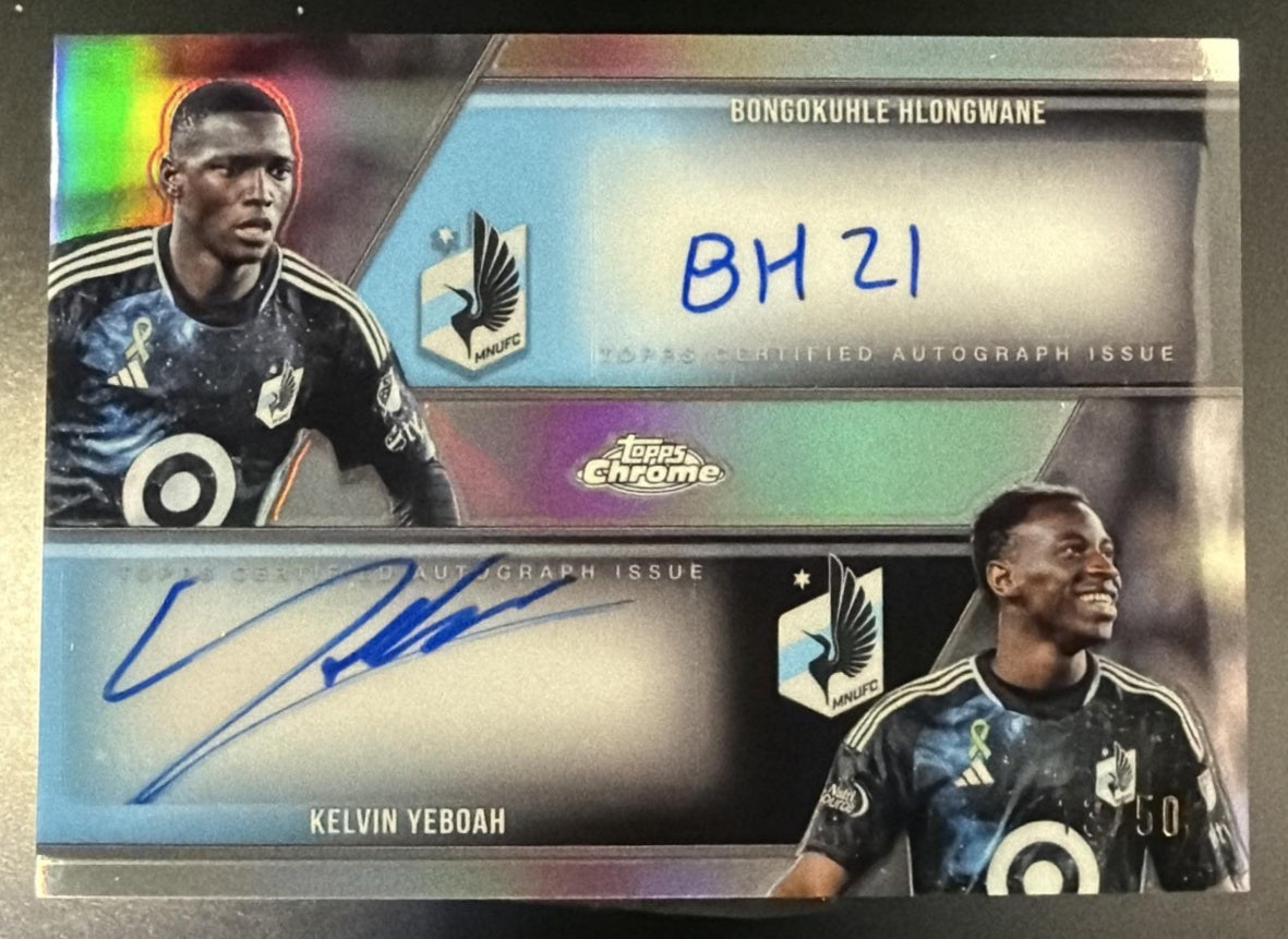 2025 Topps Chrome DA-HY Bongokuhle Hlongwane/Kelvin Yeboah Dual Auto /50