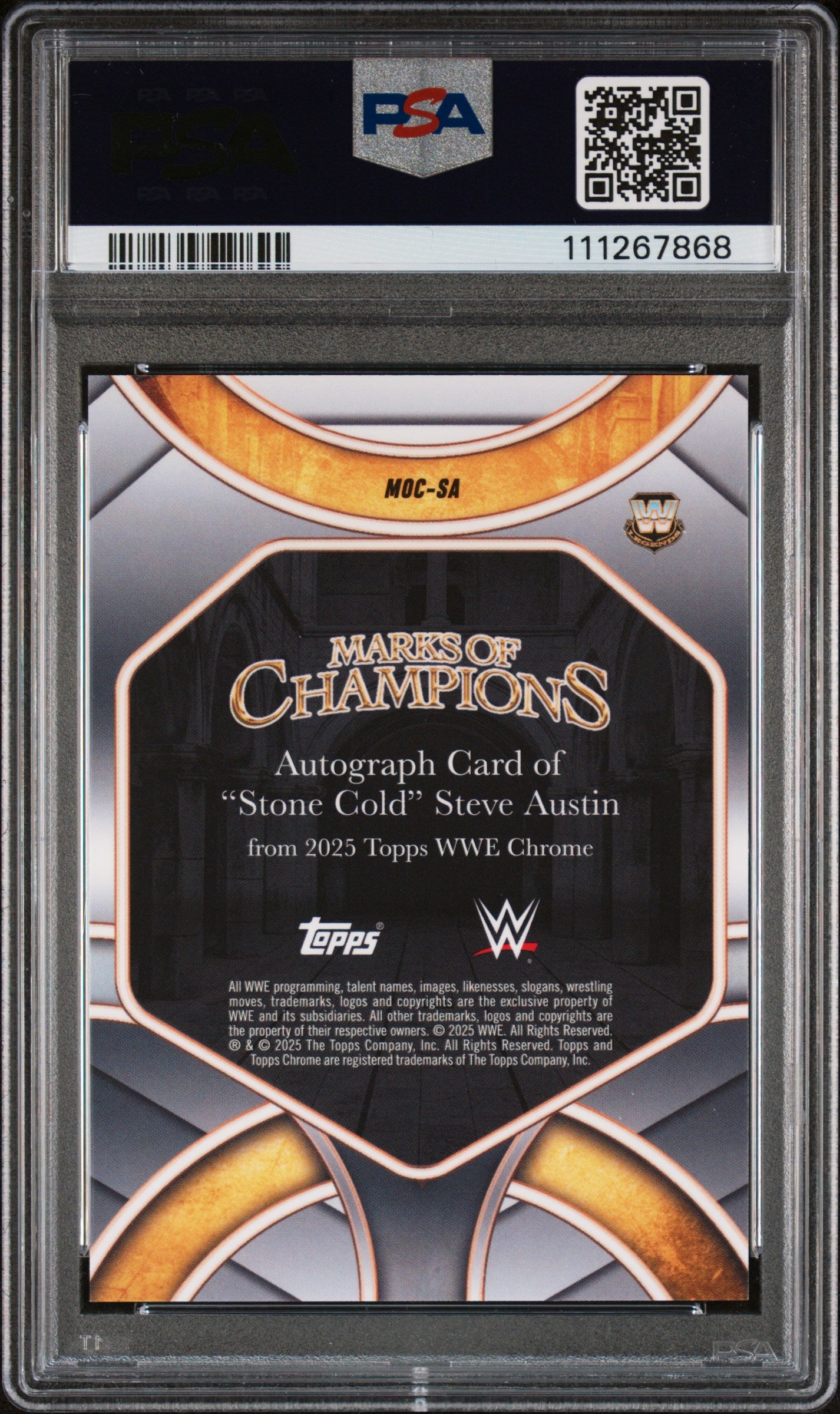 2025 Topps Chrome WWE Marks of Champions Steve Austin #MOC-SA Auto PSA 10