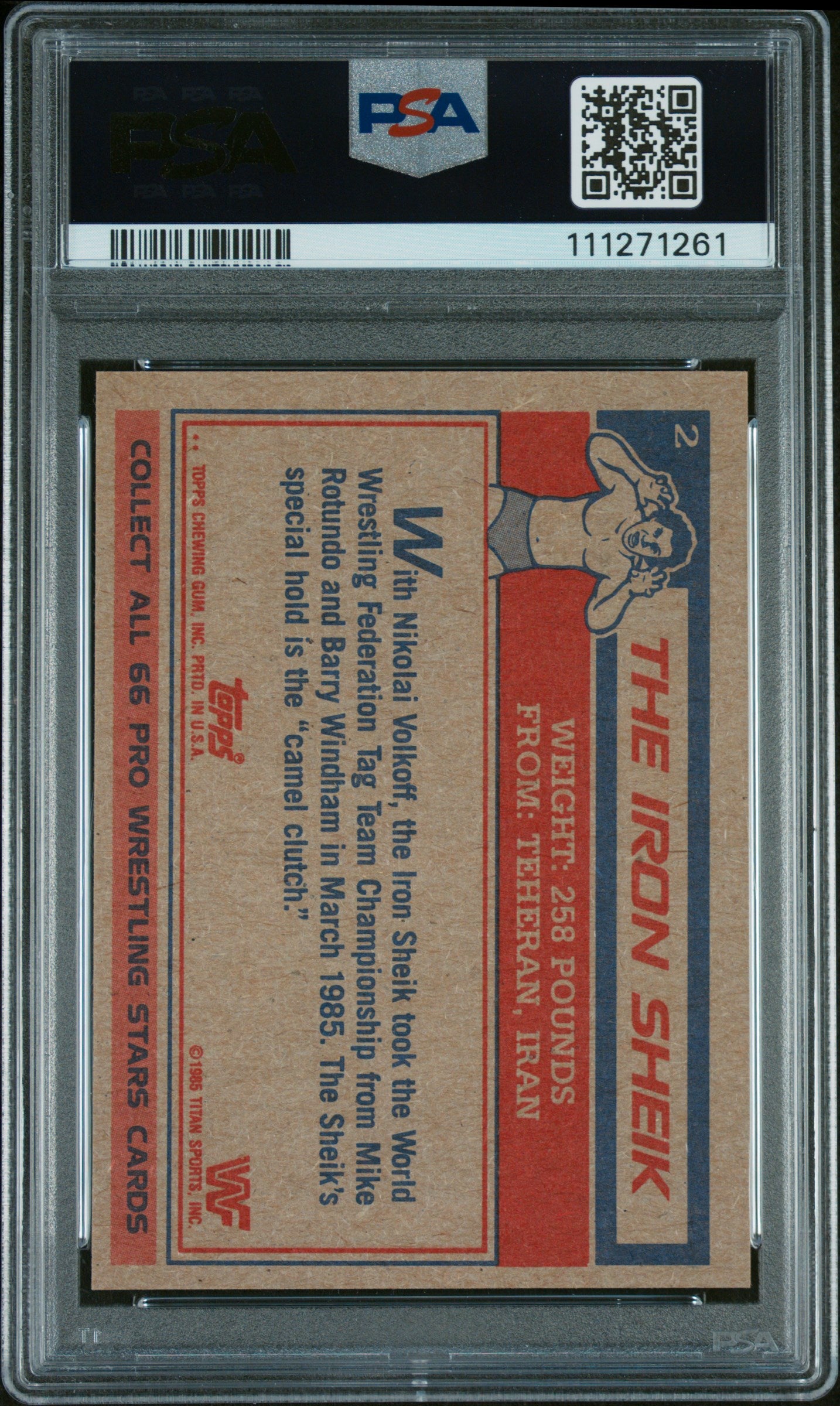 1985 Topps WWF The Iron Sheik #2 PSA 8