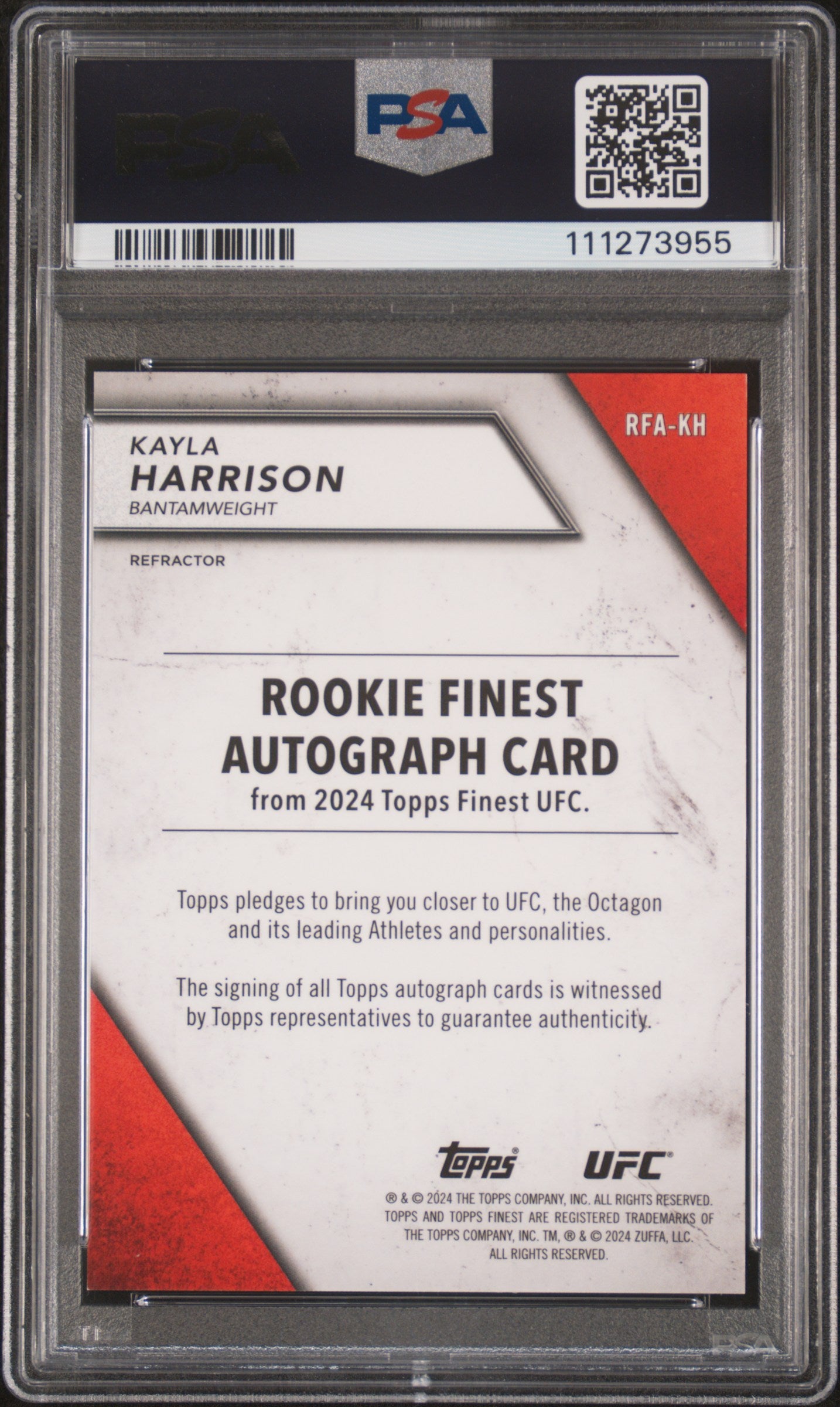 2024 Topps Finest #RFA-KH Kayla Harrison Rookie Finest Autograph /99 Auto PSA 8