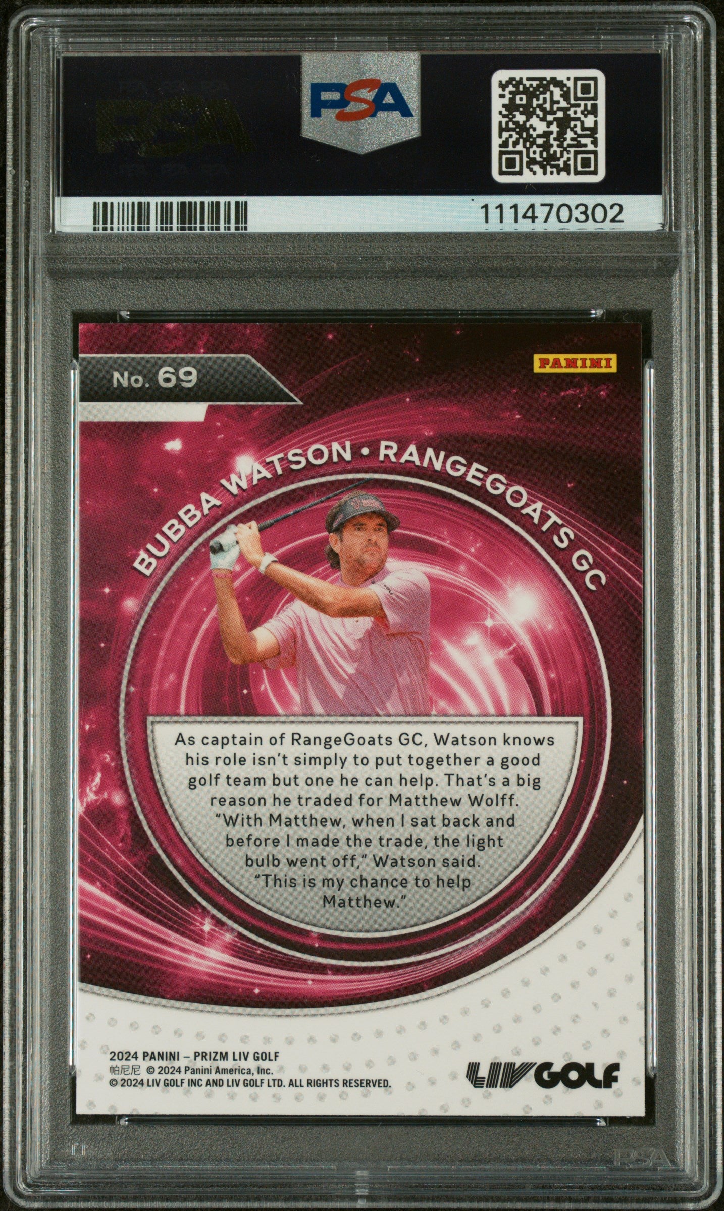 2024 Panini Prizm Liv Golf Bubba Watson #69 PSA 9
