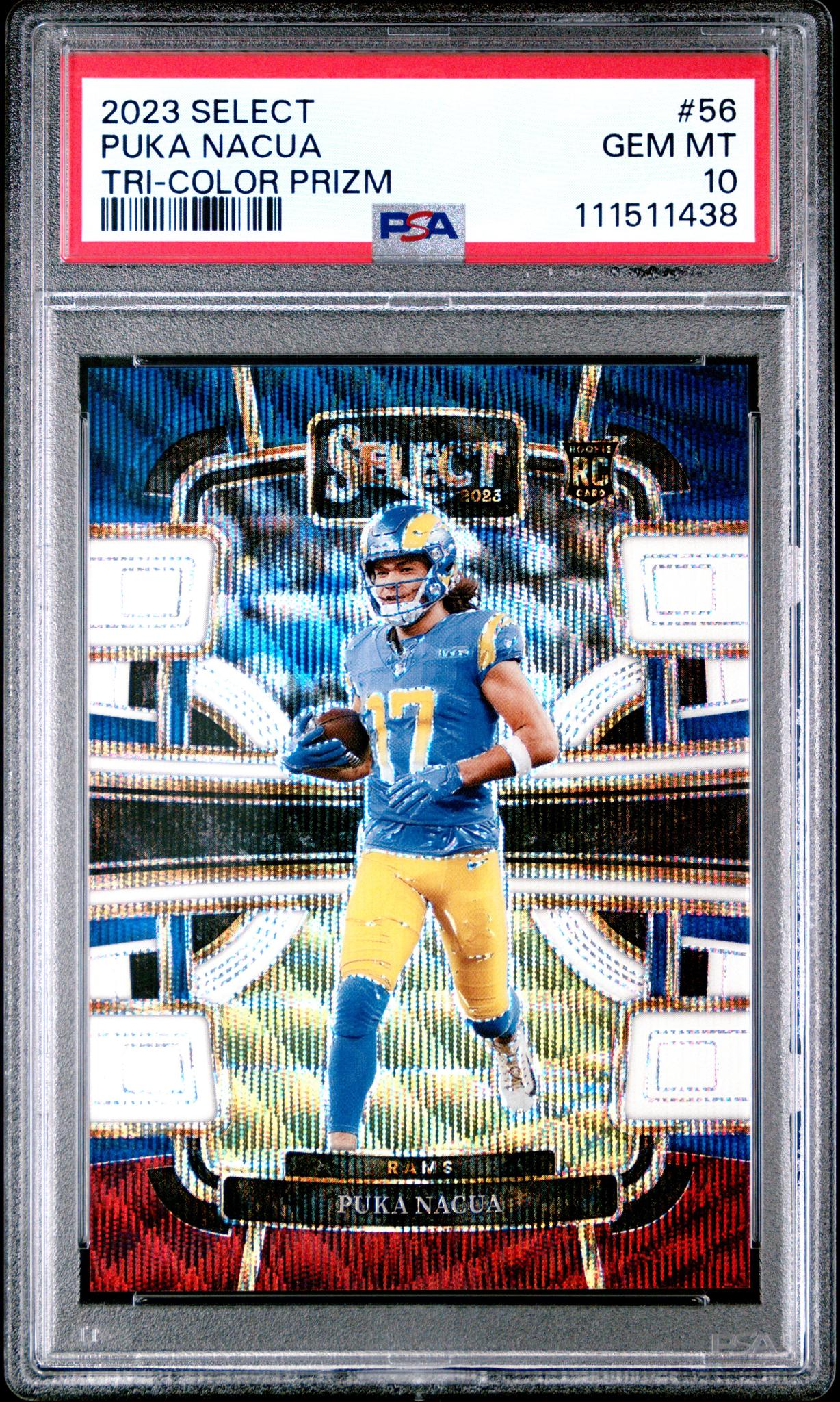 2023 Panini Select Tri-Color Prizm Puka Nacua #56 RC /249 PSA 10