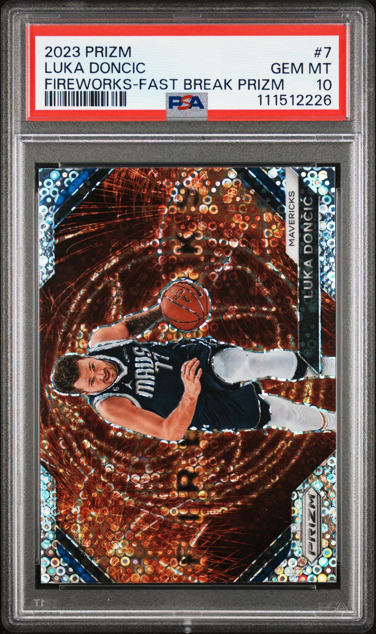 2023 Prizm #7 Luka Dončić Fireworks-Fast Break Prizm PSA 10
