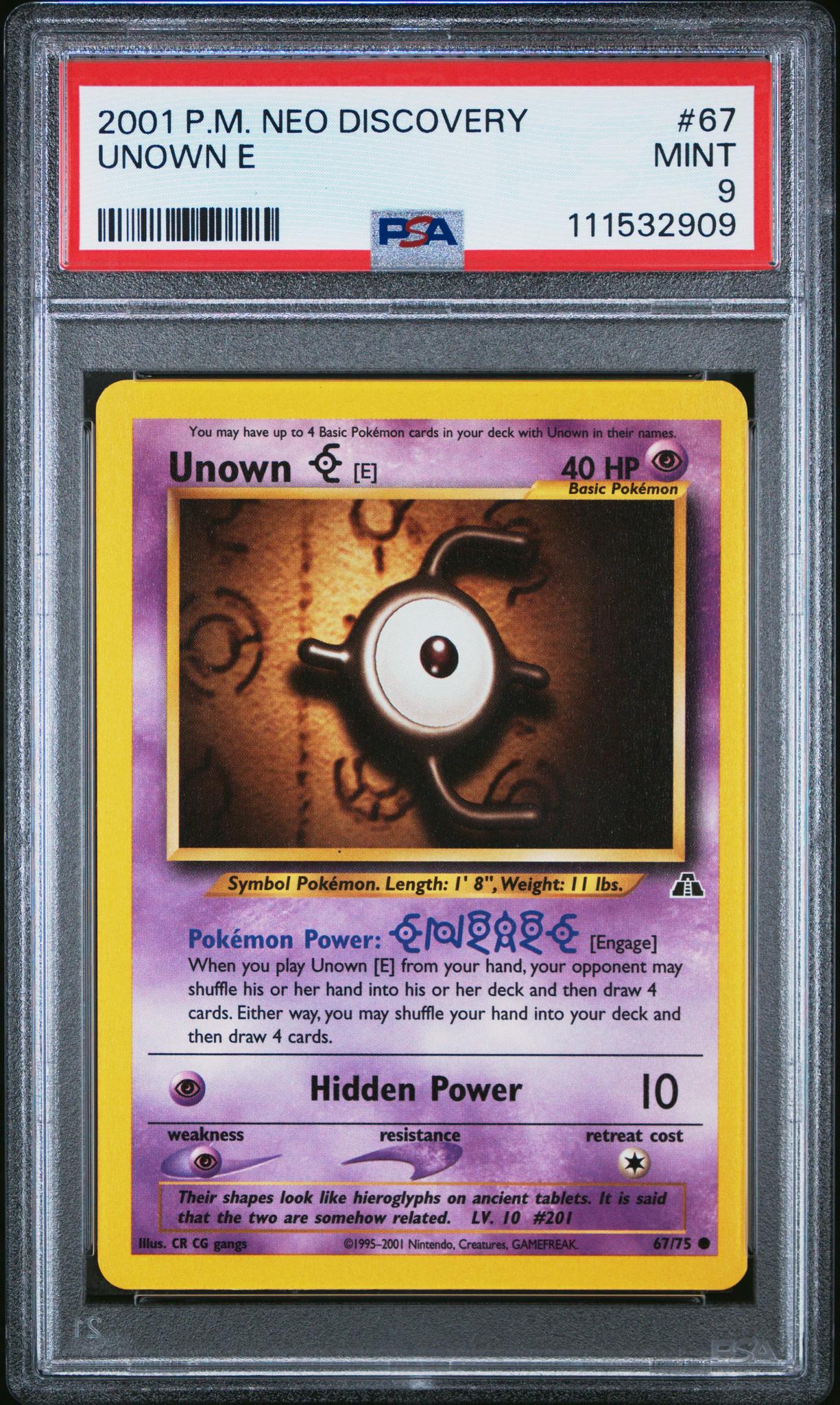 2001 Neo Discovery #67/75 Unown E PSA 9