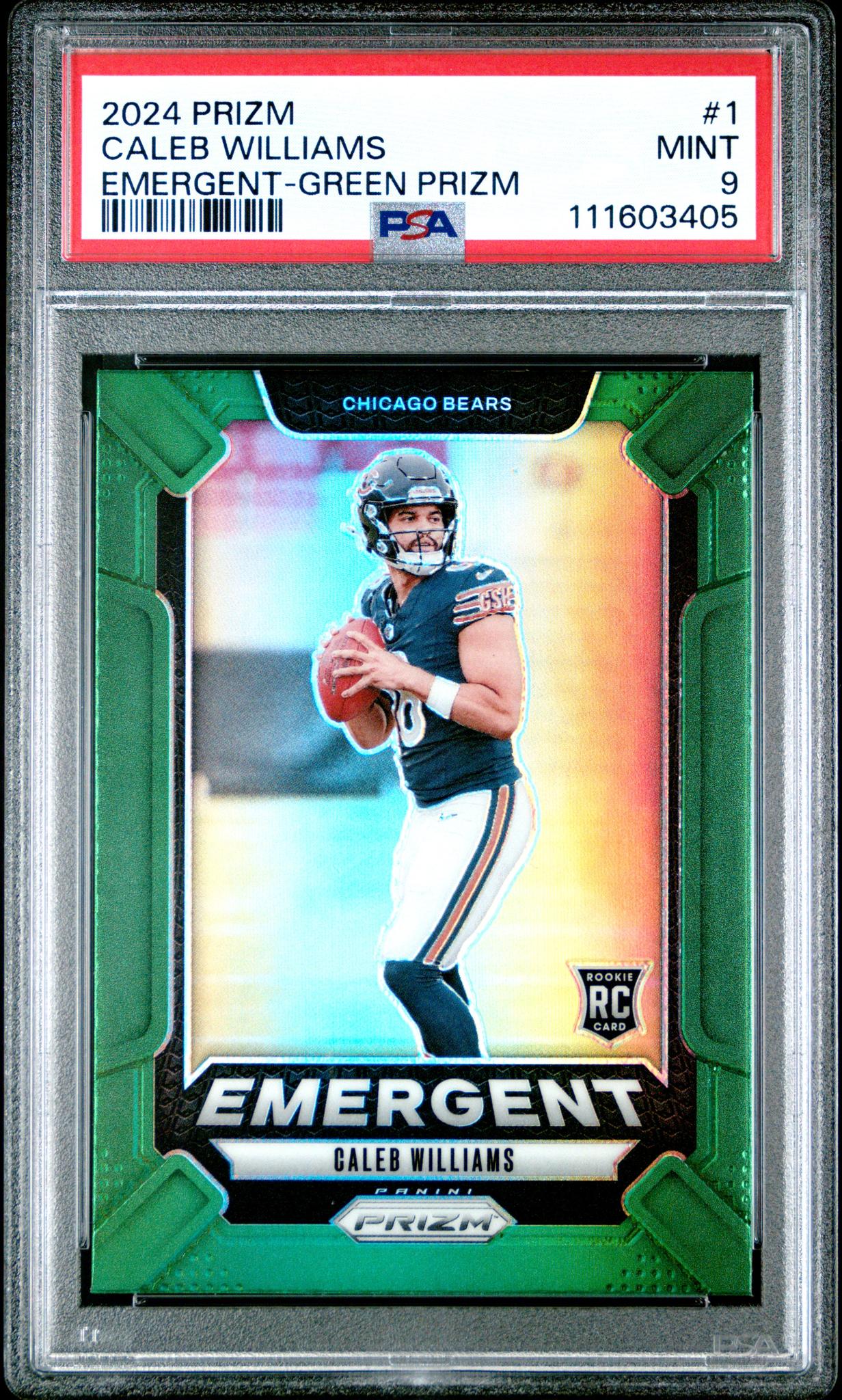 2024 Panini Prizm Emergent Green Prizm Caleb Williams #1 RC PSA 9