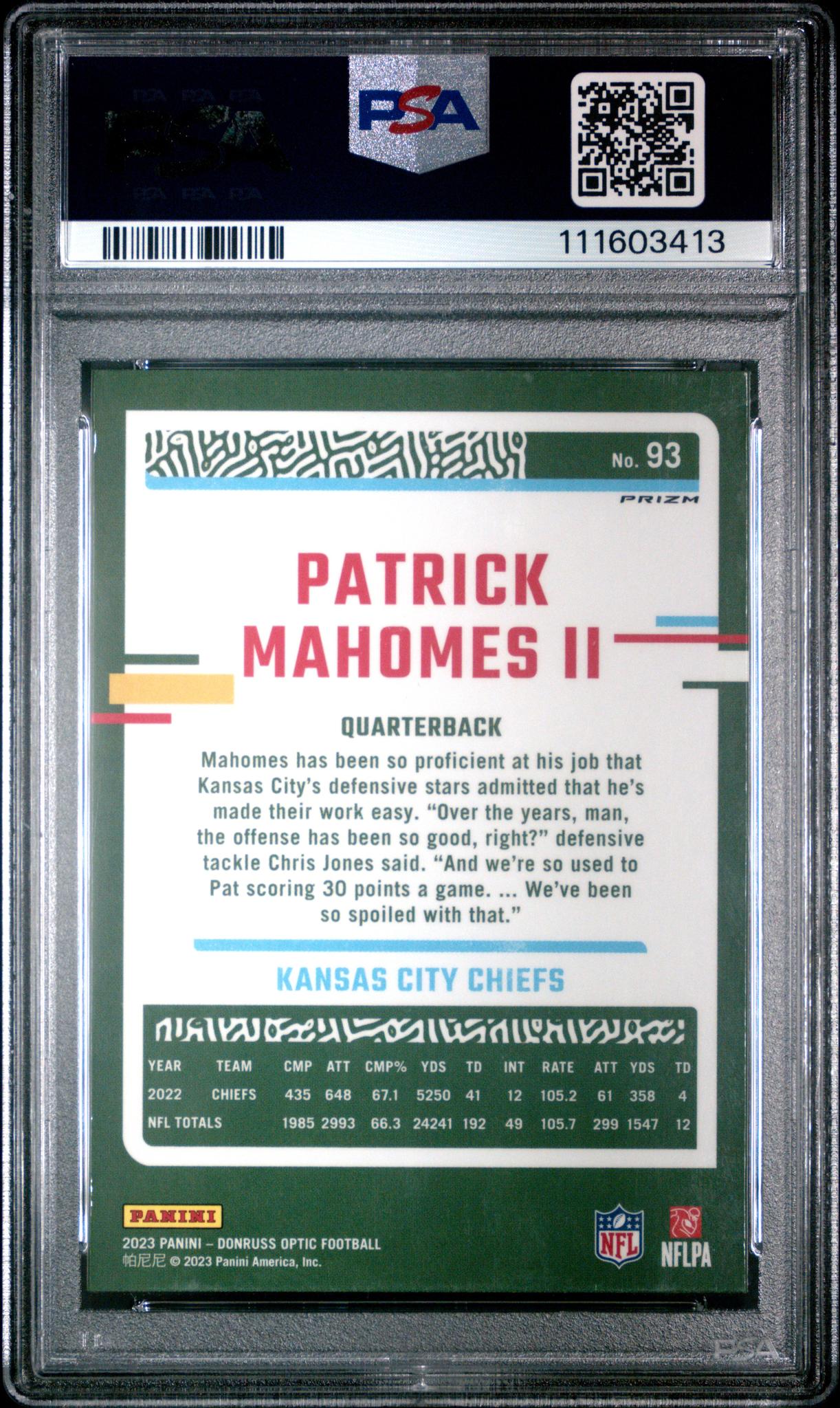2023 Donruss Optic #93 Patrick Mahomes II Stars PSA 9