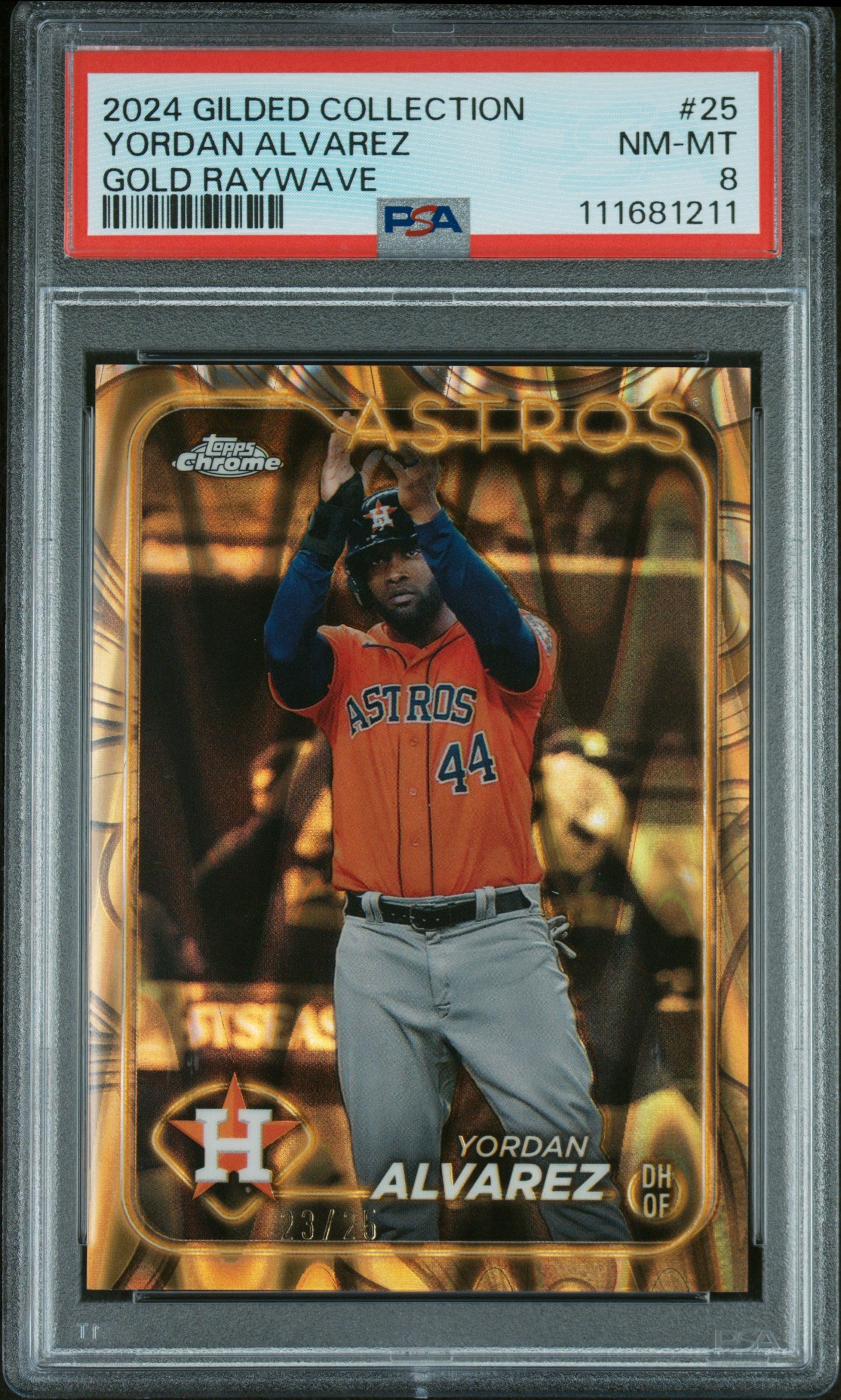 2024 Topps Gilded Collection #25 Yordan Alvarez Gold Raywave PSA 8