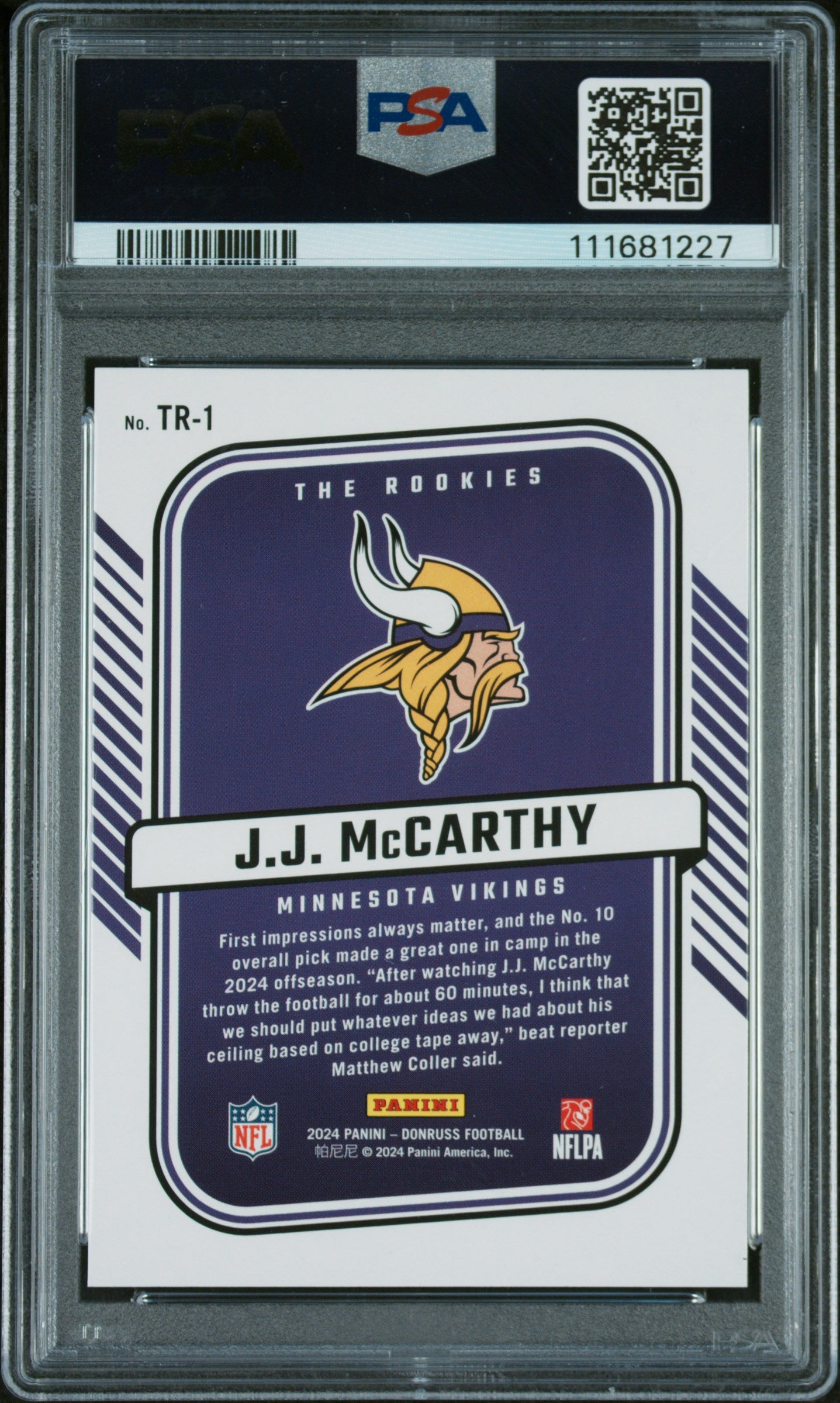 2024 Panini Donruss #TR1 JJ Mccarthy the Rookies PSA 9