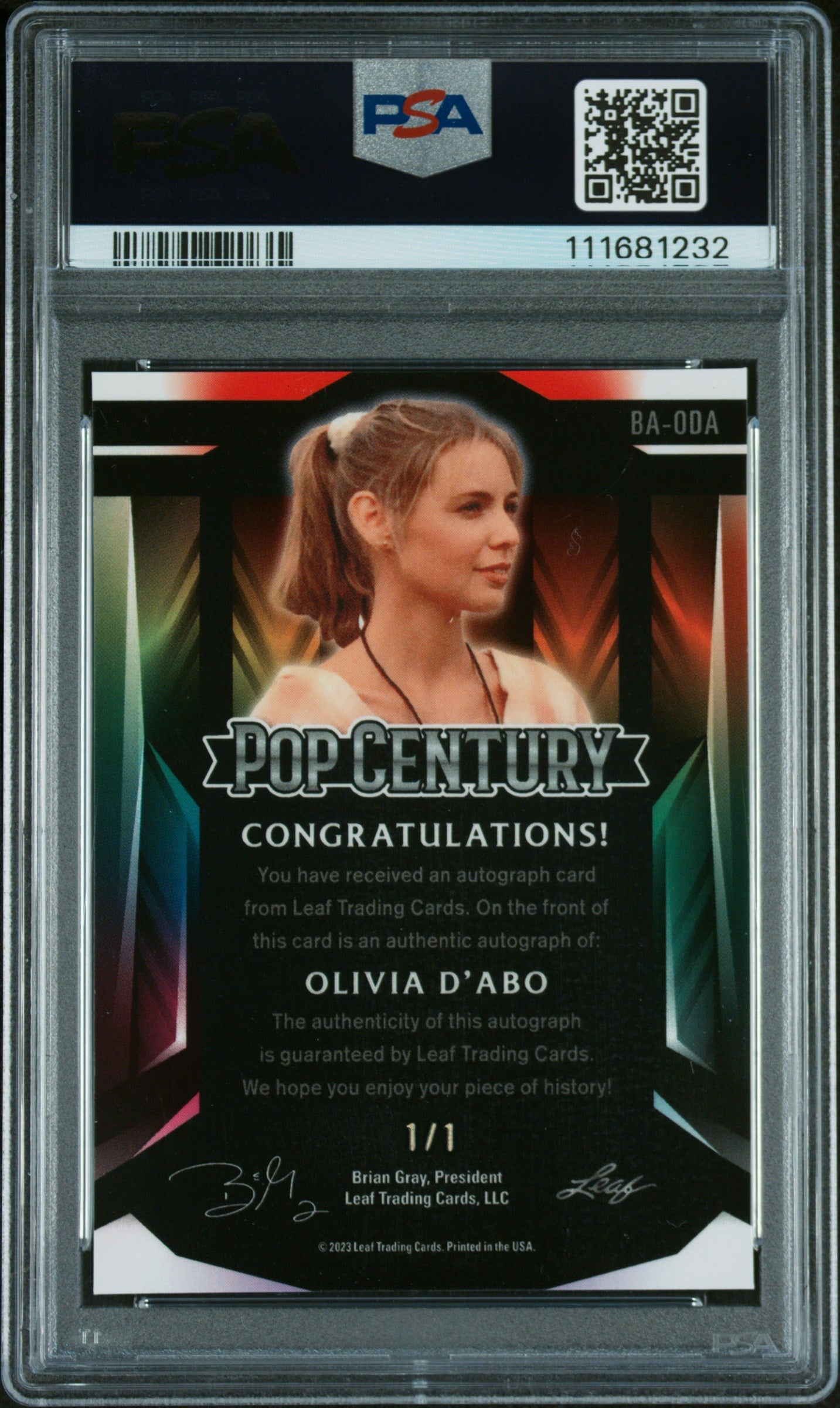 2023 Leaf Metal Pop Century Autograph Blue Mojo 1/1 Olivia D'Abo #BAODA PSA 9