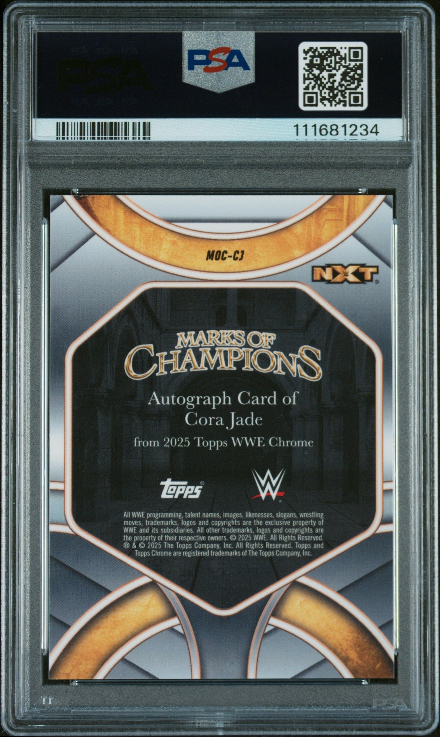 2025 Topps Chrome WWE Marks of Champions Autographs #CJ Cora Jade Gold Refractor PSA 10