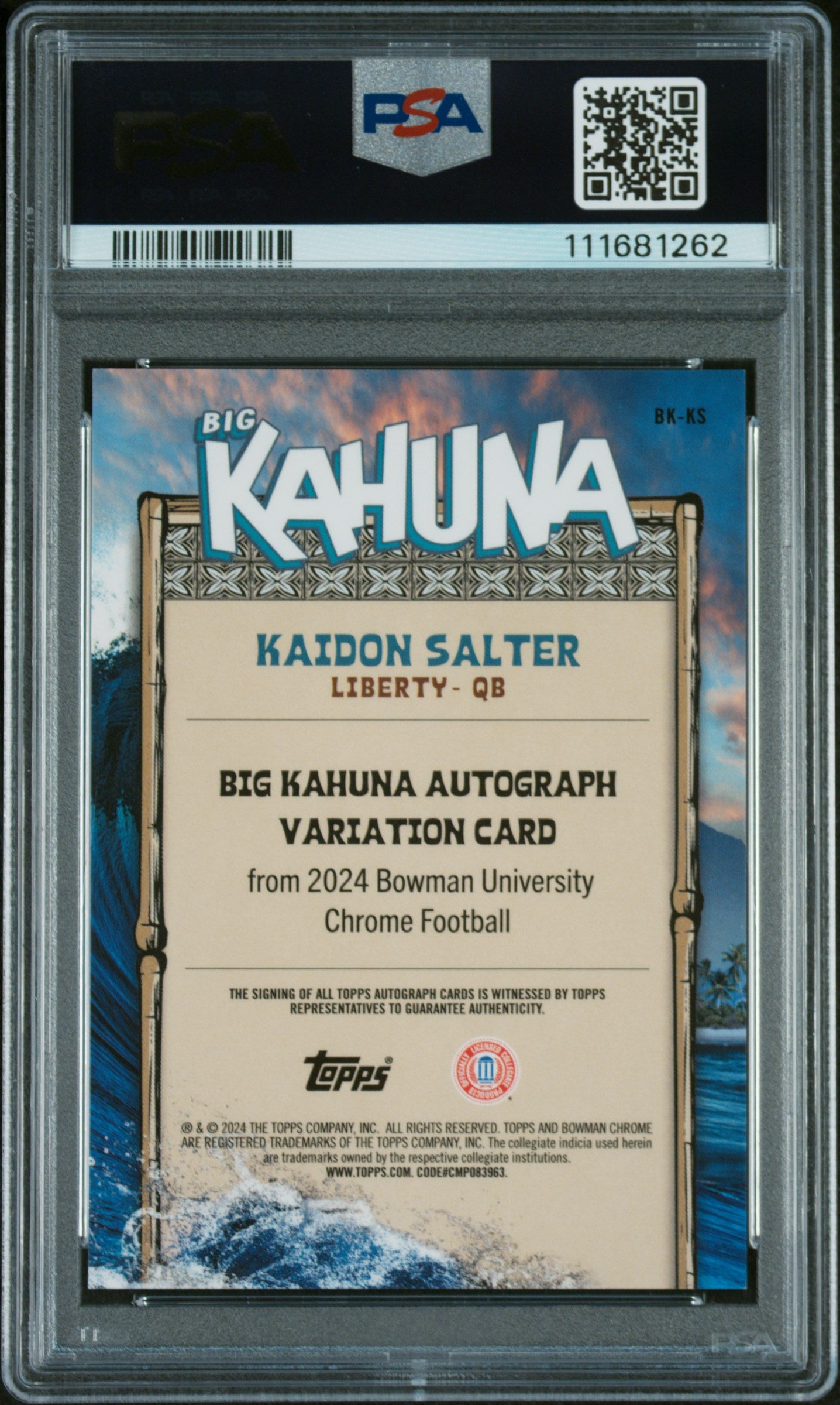 2024 Bowman University Chrome the Big Kahuna Autographs #BKKS Kaidon Salter PSA 10