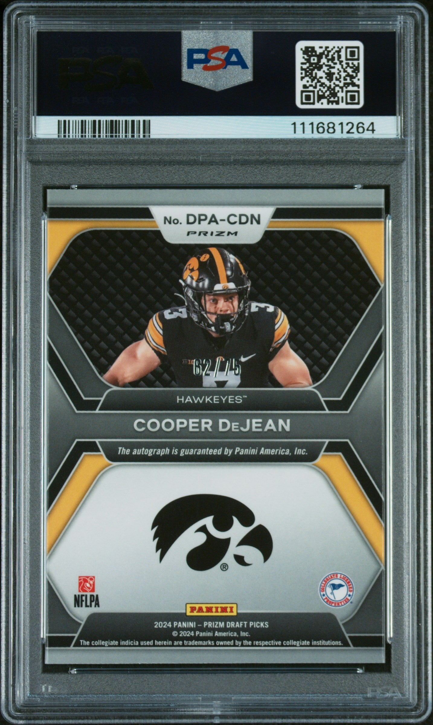 2024 Panini Prizm Draft Picks Draft Picks Autographs #DPACDN Cooper Dejean Orange Wave PSA 10