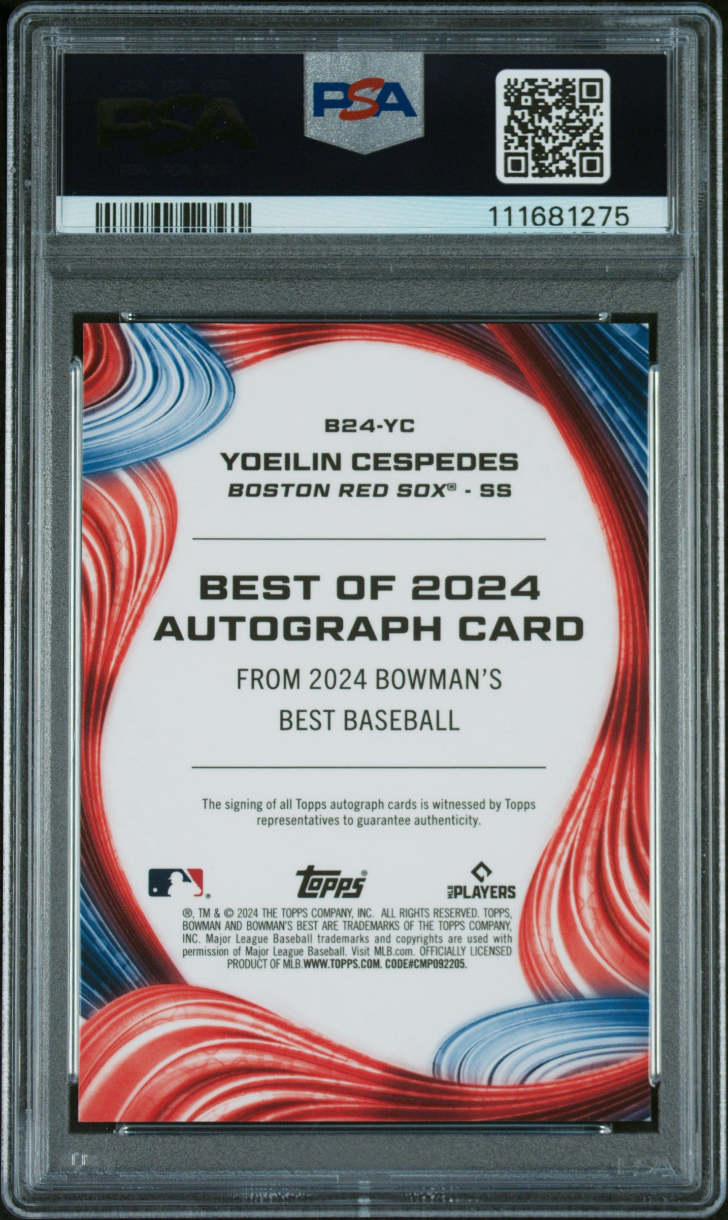 2024 Bowman's Best Best of 2024 Autographs #B24YC Yoelin Cespedes Refractor PSA 10