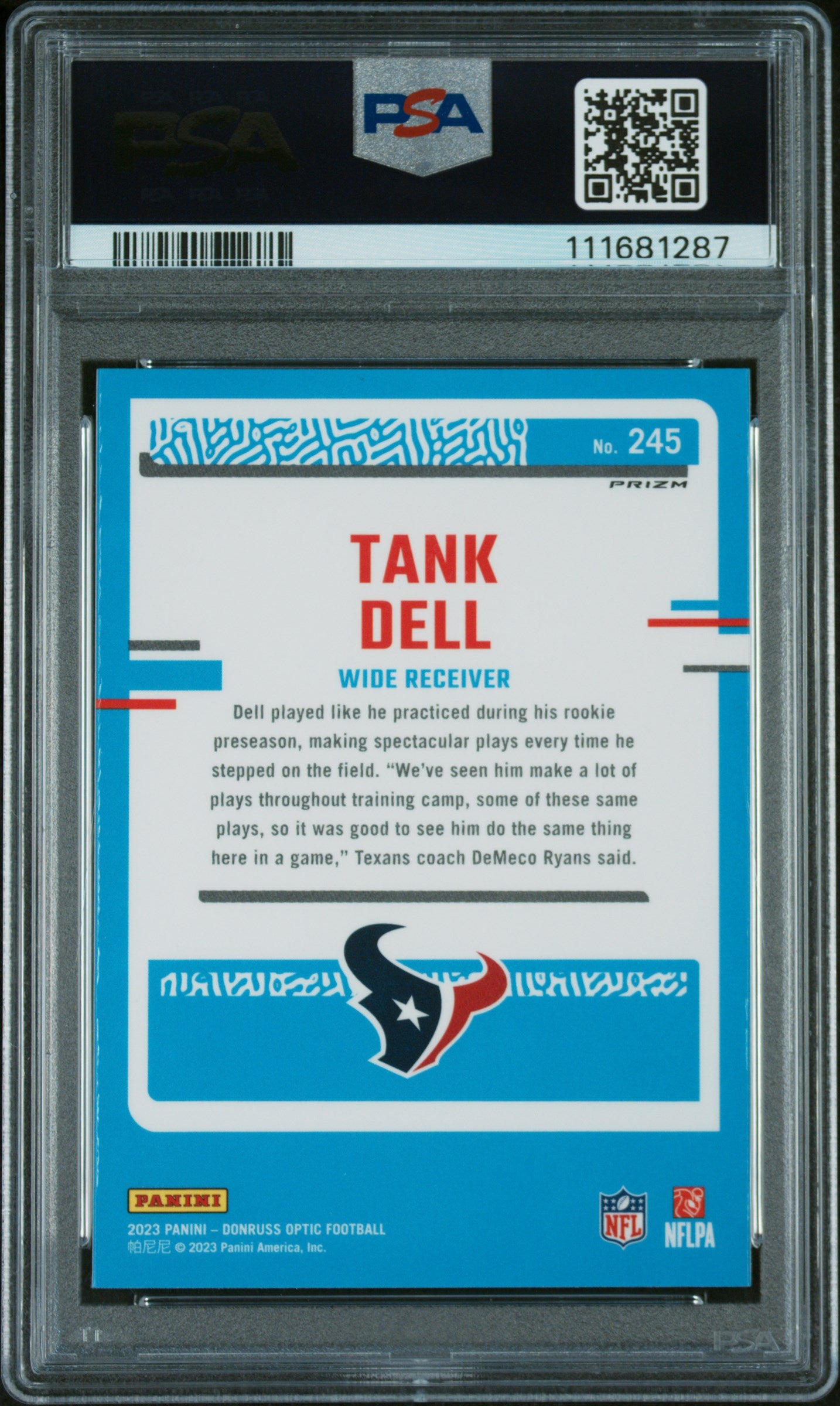 2023 Donruss Optic #245 Tank Dell Rated Rookie Blue Hyper PSA 10