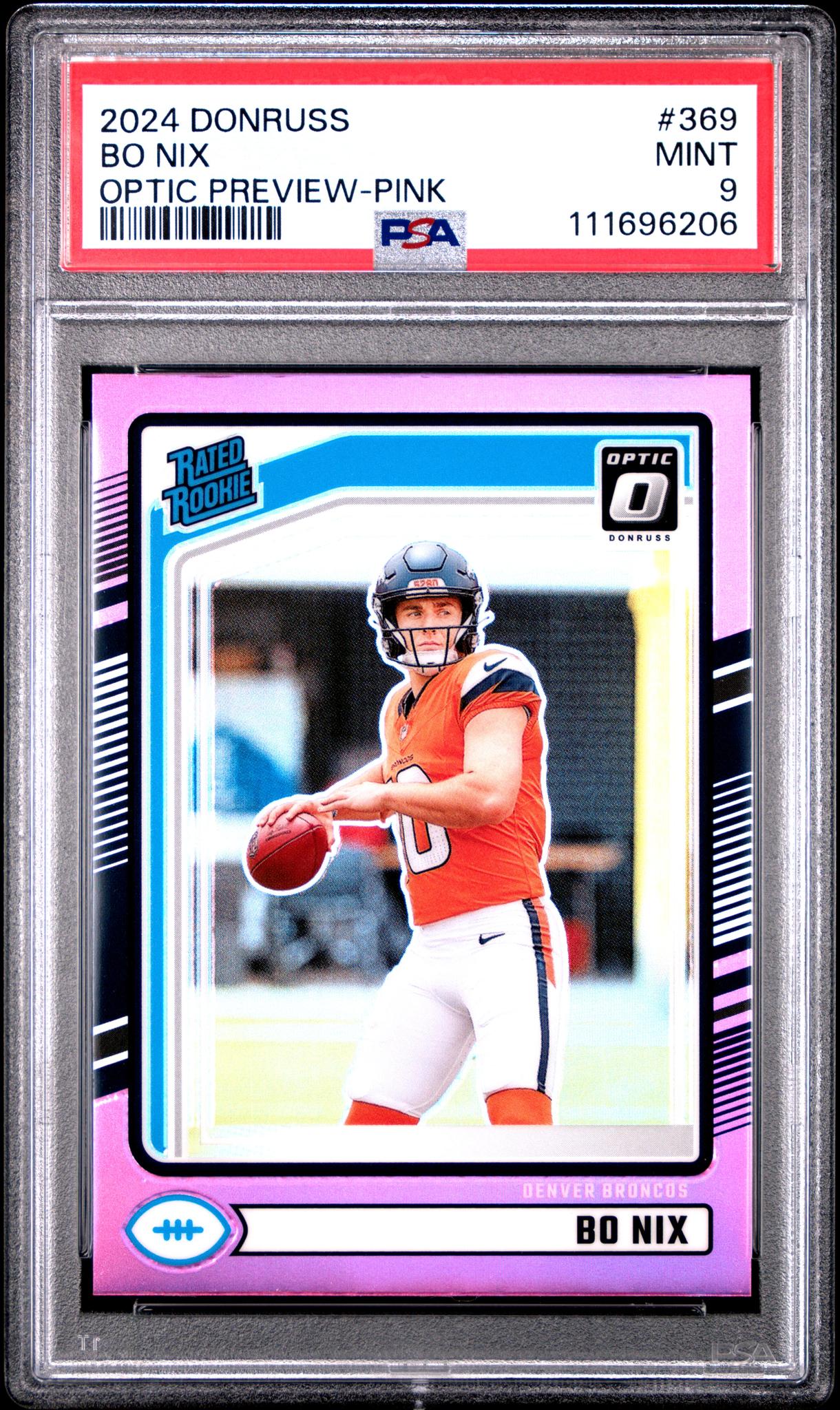 2024 Panini Donruss Optic Preview Pink Bo Nix #369 RC PSA 9