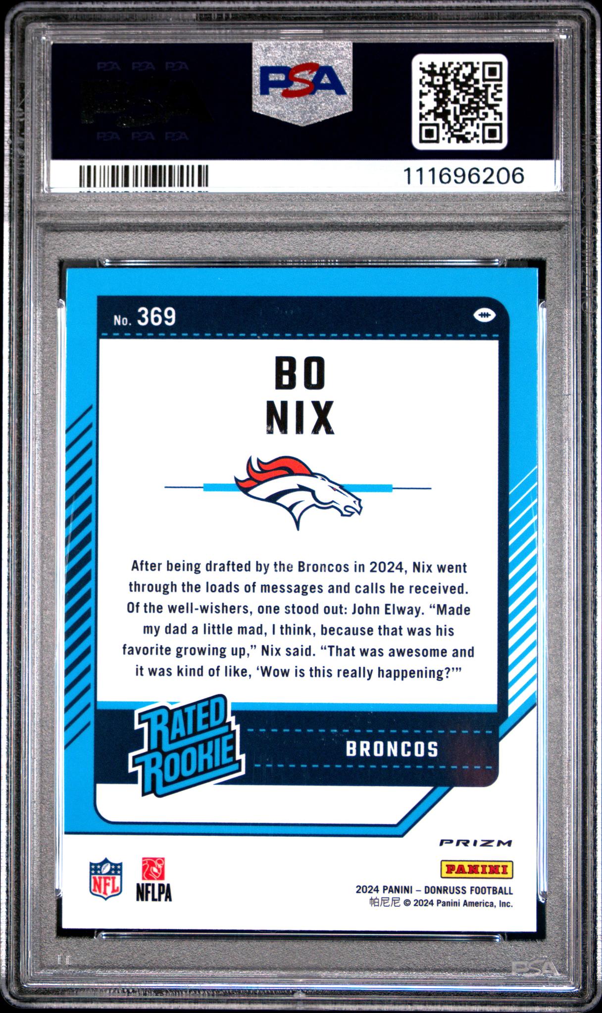 2024 Panini Donruss Optic Preview Pink Bo Nix #369 RC PSA 9