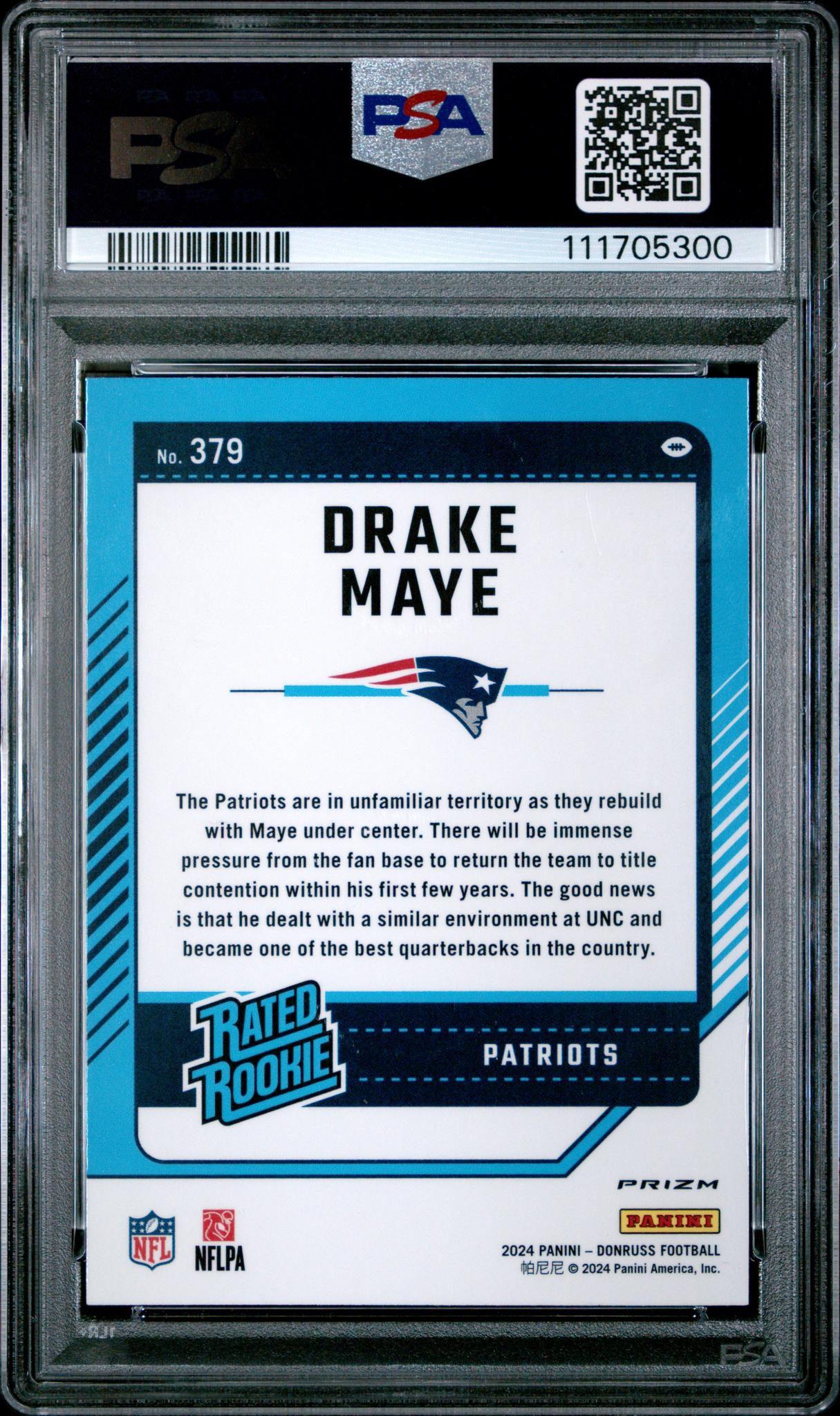 2024 Donruss Optic Rated Rookie Preview Pink Drake Maye #379 PSA 10