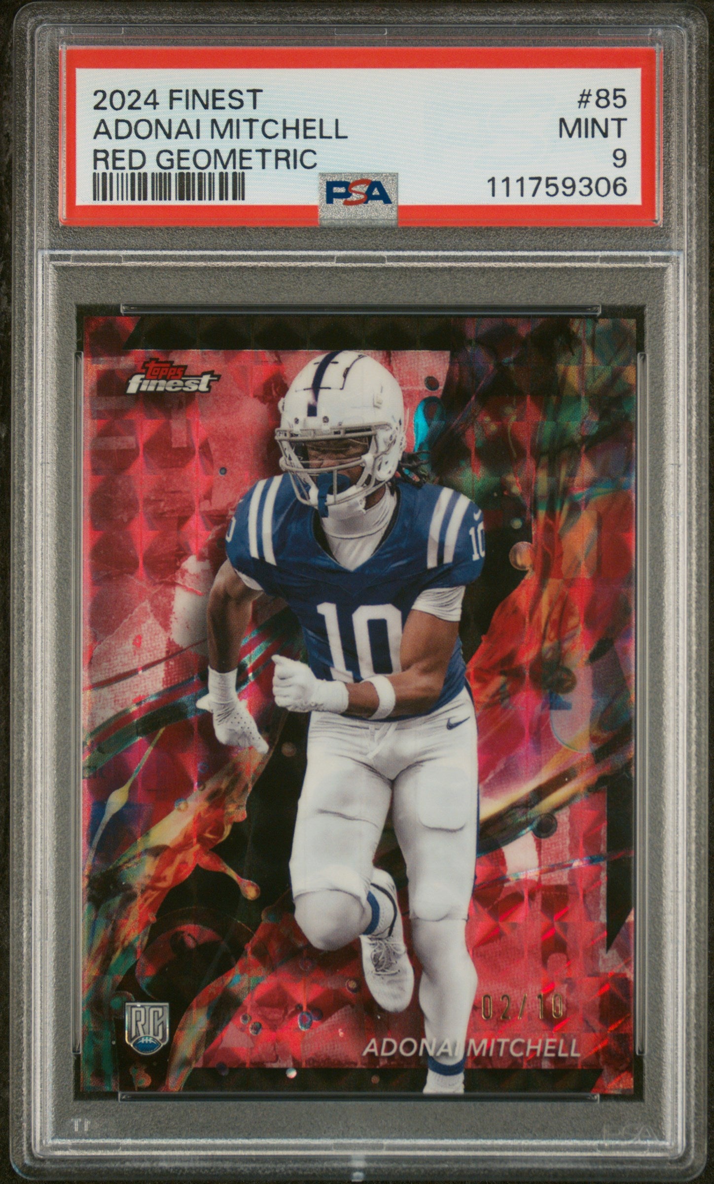 2024 Topps Finest Red Geometric Adonai Mitchell #85 RC /10 PSA 9