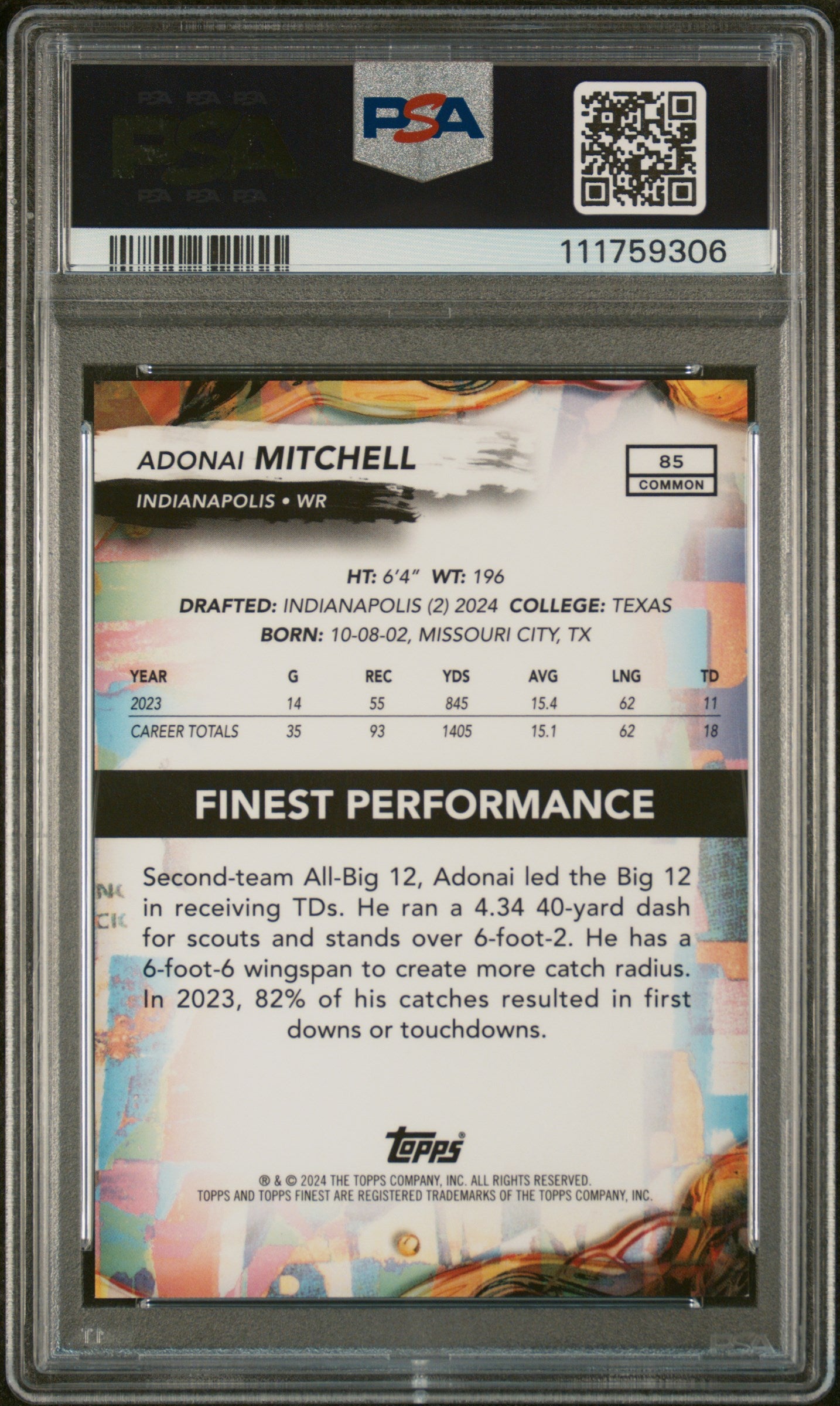 2024 Topps Finest Red Geometric Adonai Mitchell #85 RC /10 PSA 9