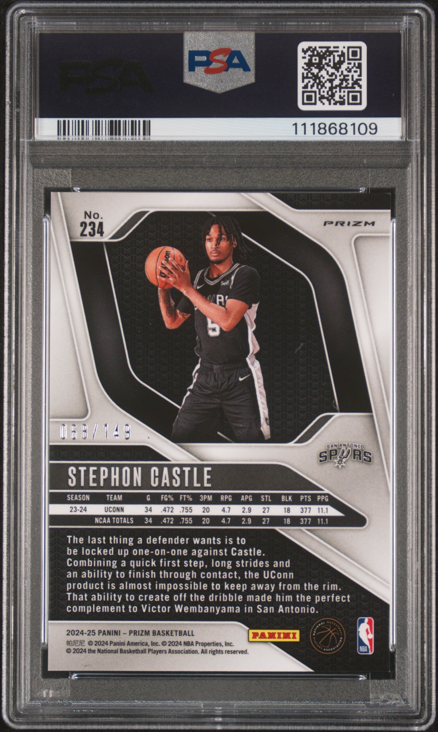 2024 Panini Prizm Purple Ice Stephon Castle #234 RC /149 PSA 9