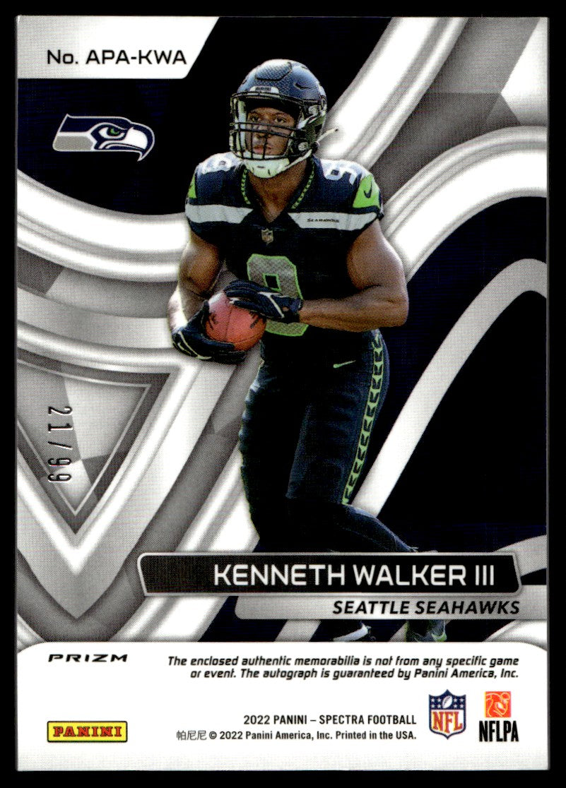 2022 Panini Spectra APA-KWA Kenneth Walker III Aspiring Prizm Rookie /99 Seattle Seahawks Auto