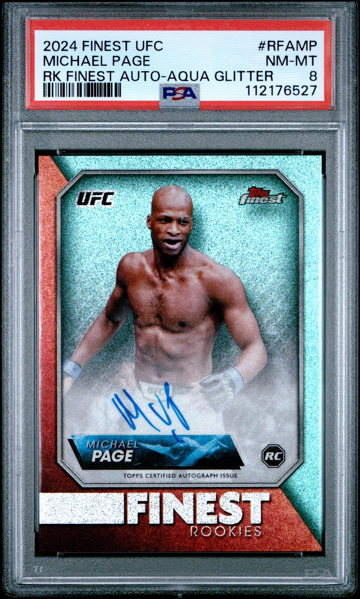 2024 Topps Finest UFC Aqua Glitter Michael Page #RFA-MP RC Auto PSA 8