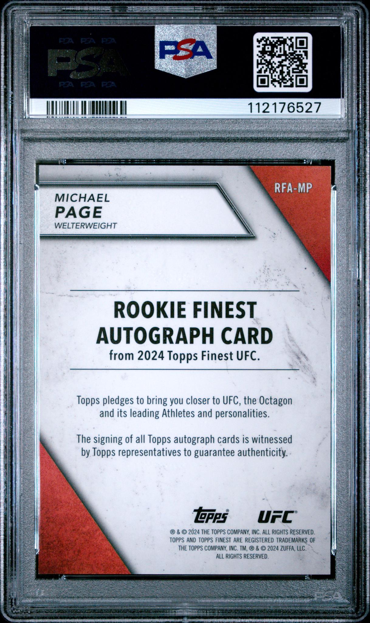 2024 Topps Finest UFC Aqua Glitter Michael Page #RFA-MP RC Auto PSA 8