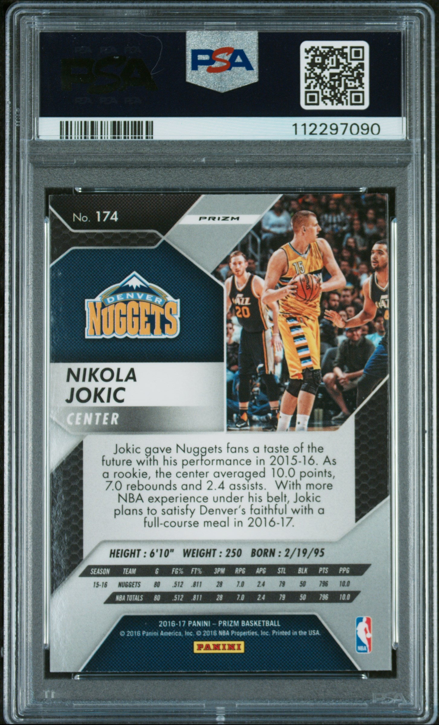 2016 Panini Prizm Silver Nikola Jokic #174 PSA 9