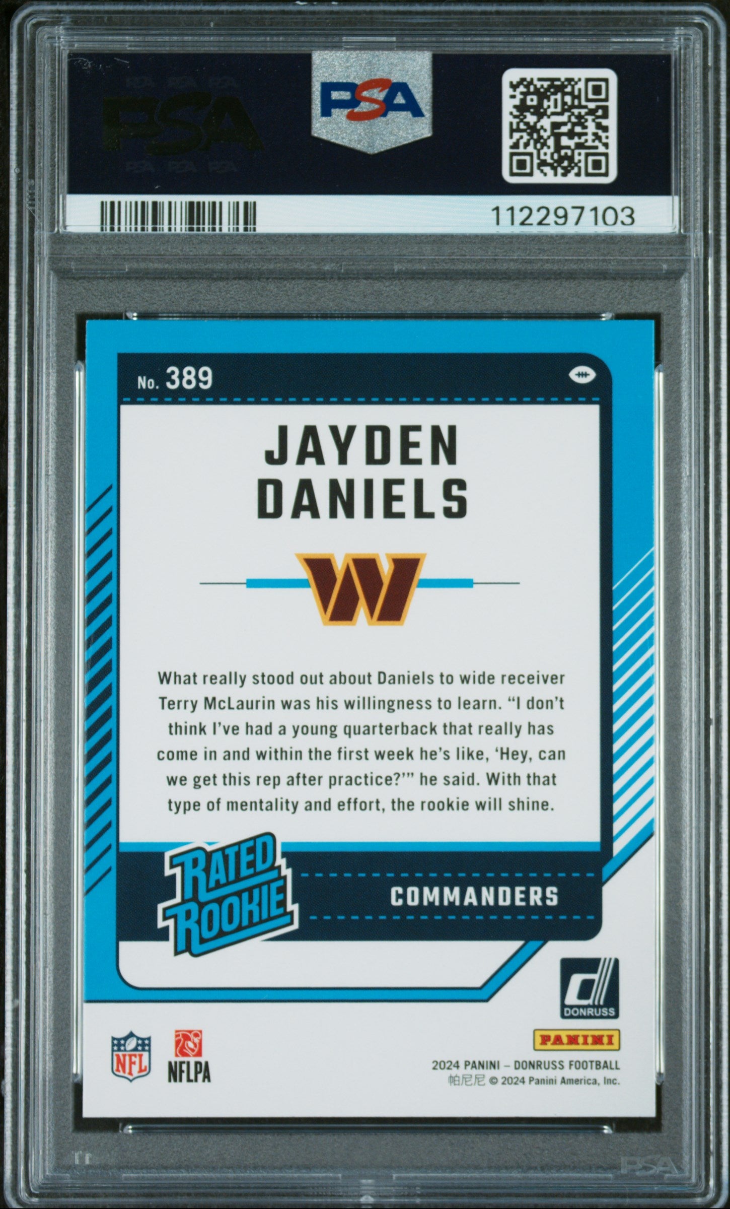 2024 Panini Donruss Rated Rookie Jayden Daniels #389 PSA 9