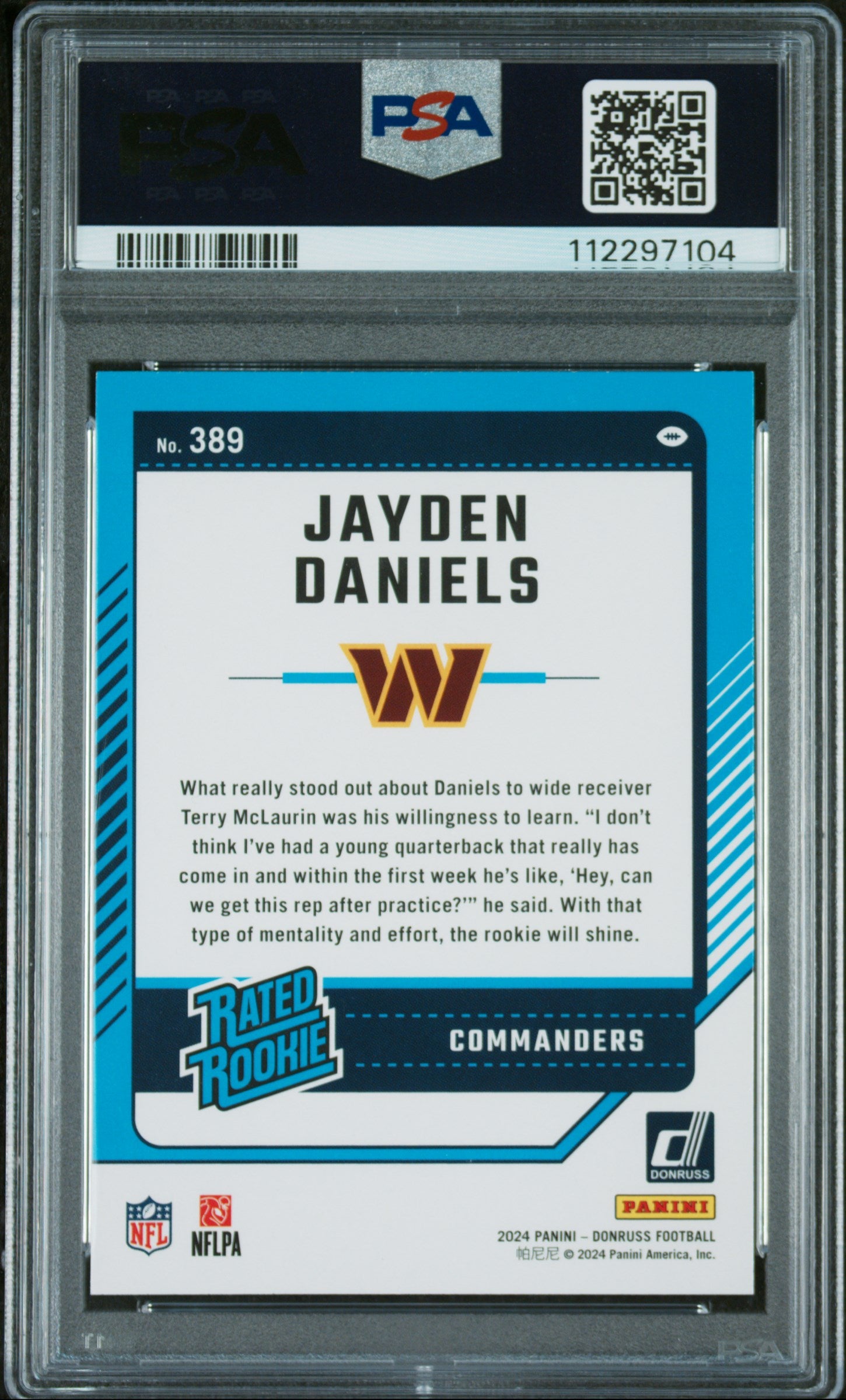 2024 Panini Donruss Rated Rookie Jayden Daniels #389 PSA 9