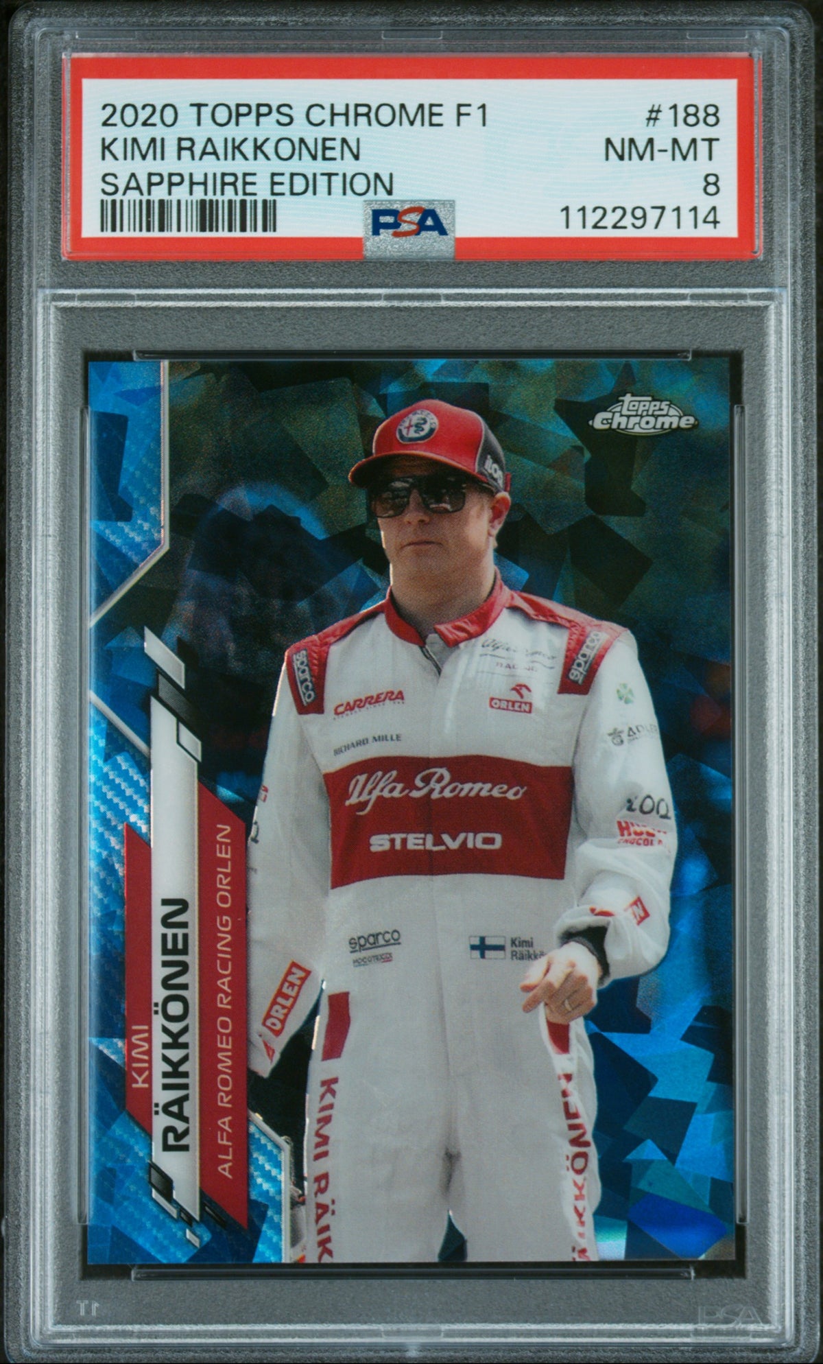 2020 Topps Chrome Sapphire Formula 1 Kimi Raikkonen #188 PSA 8
