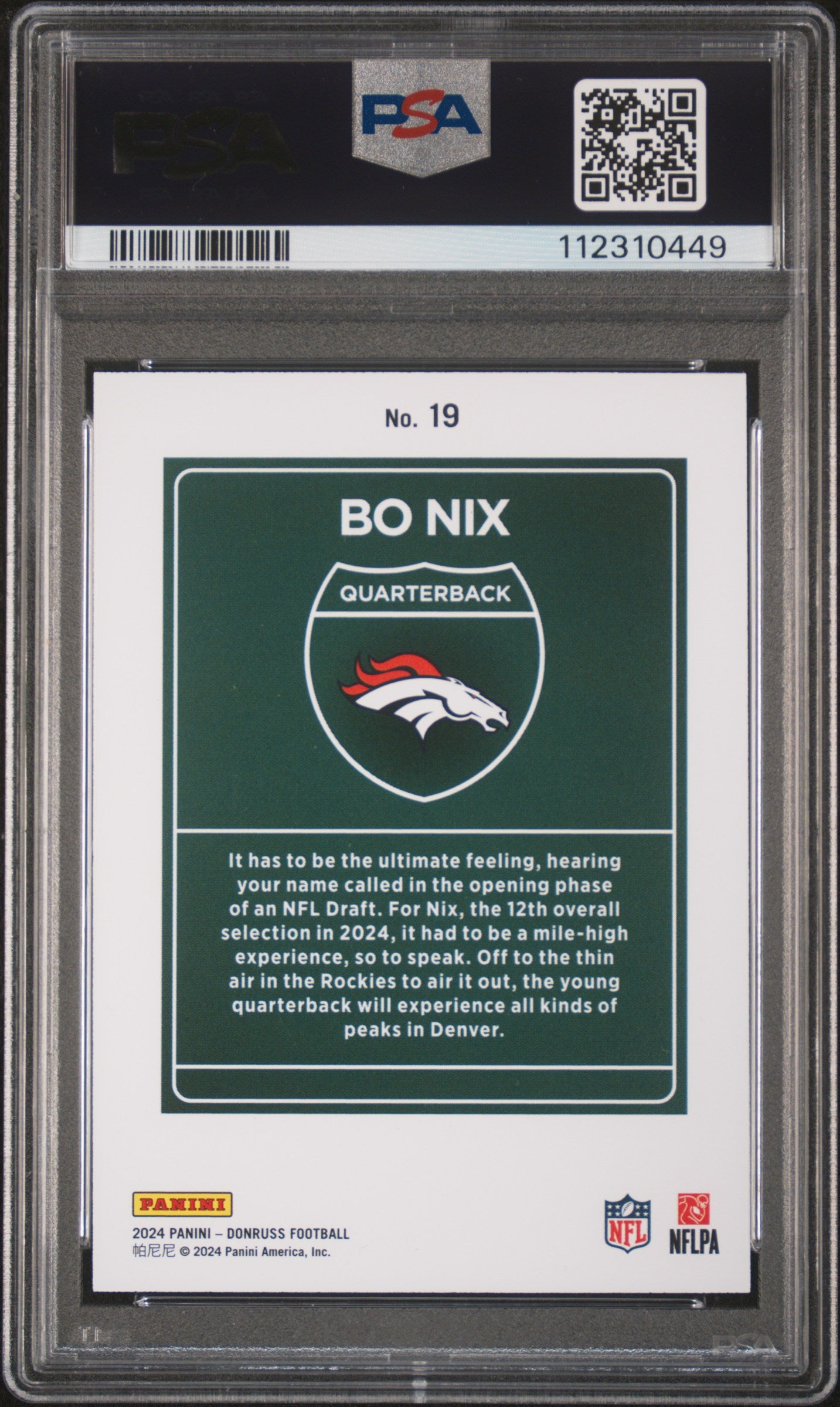 2024 Panini Donruss Downtown Bo Nix #19 RC PSA 9