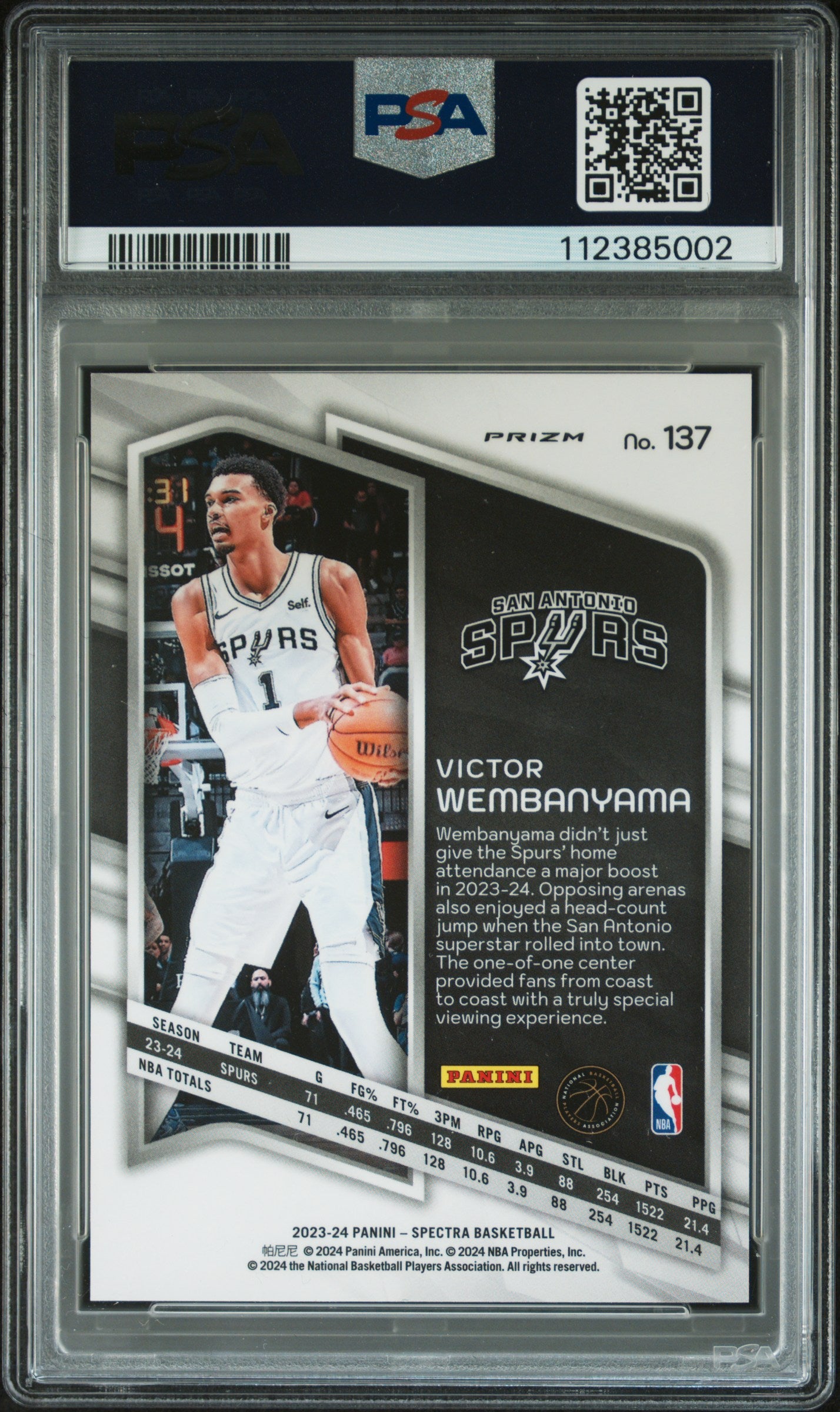 2023 Panini Spectra Red International Victor Wembanyama #137 RC PSA 9