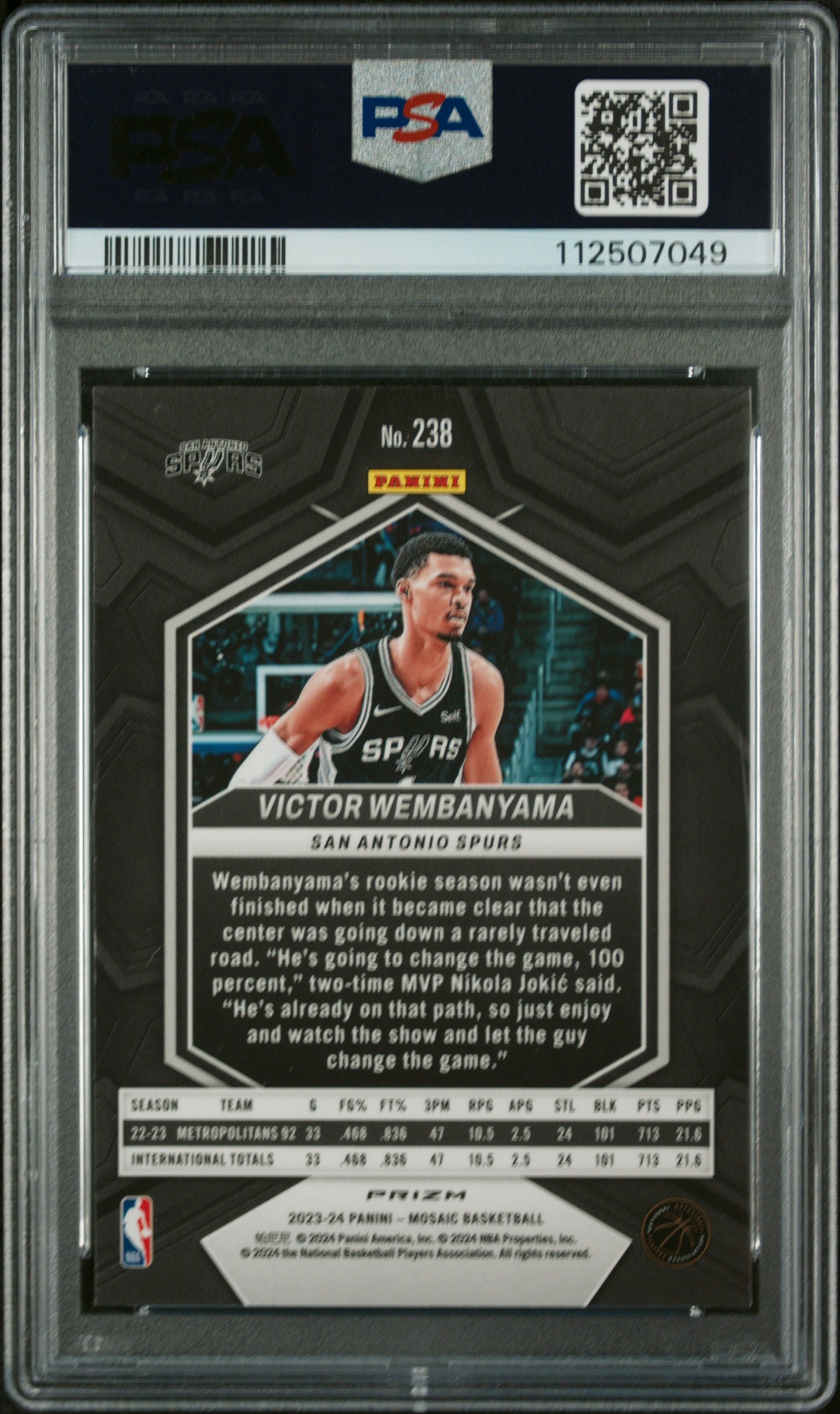 2023 Panini Mosaic International Victor Wembanyama #238 RC PSA 9