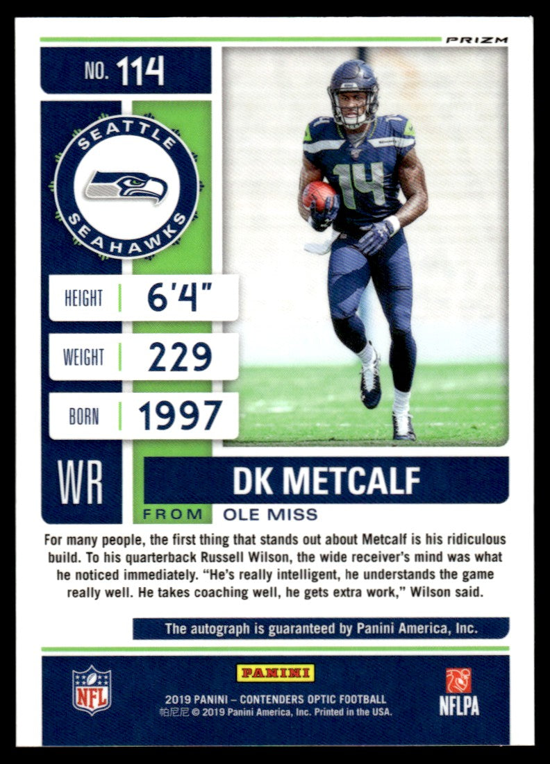 2019 Contenders Optic #114 DK Metcalf Rookie Ticket Auto RC
