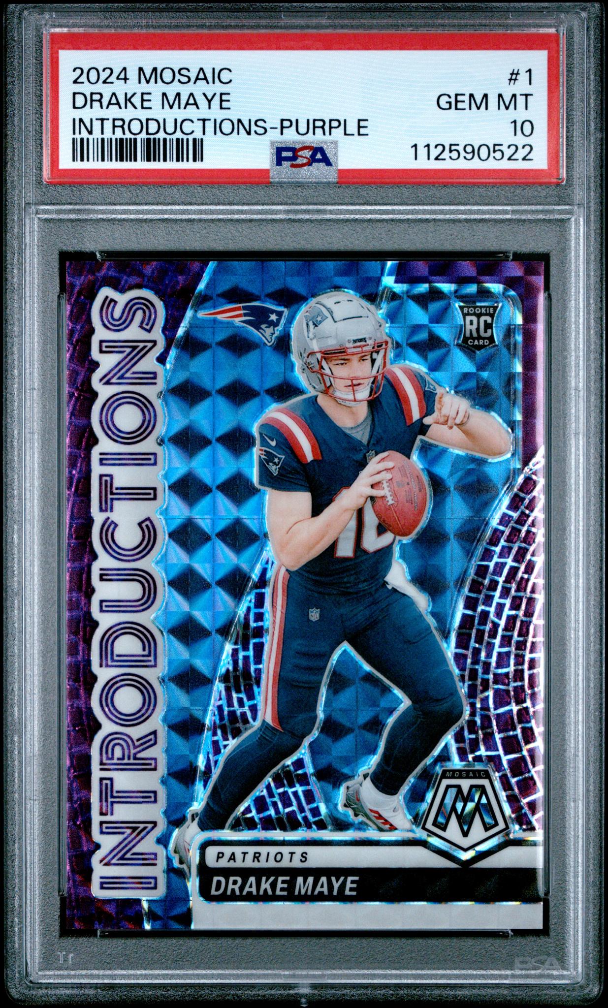 2024 Panini Mosaic Introductions Purple Drake Maye #1 RC Prizm /49 PSA 10