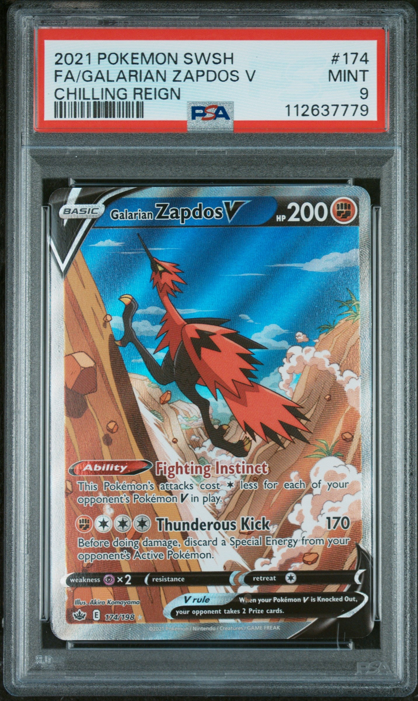 2021 Pokémon Chilling Reign Galarian Zapdos V #174 PSA 9