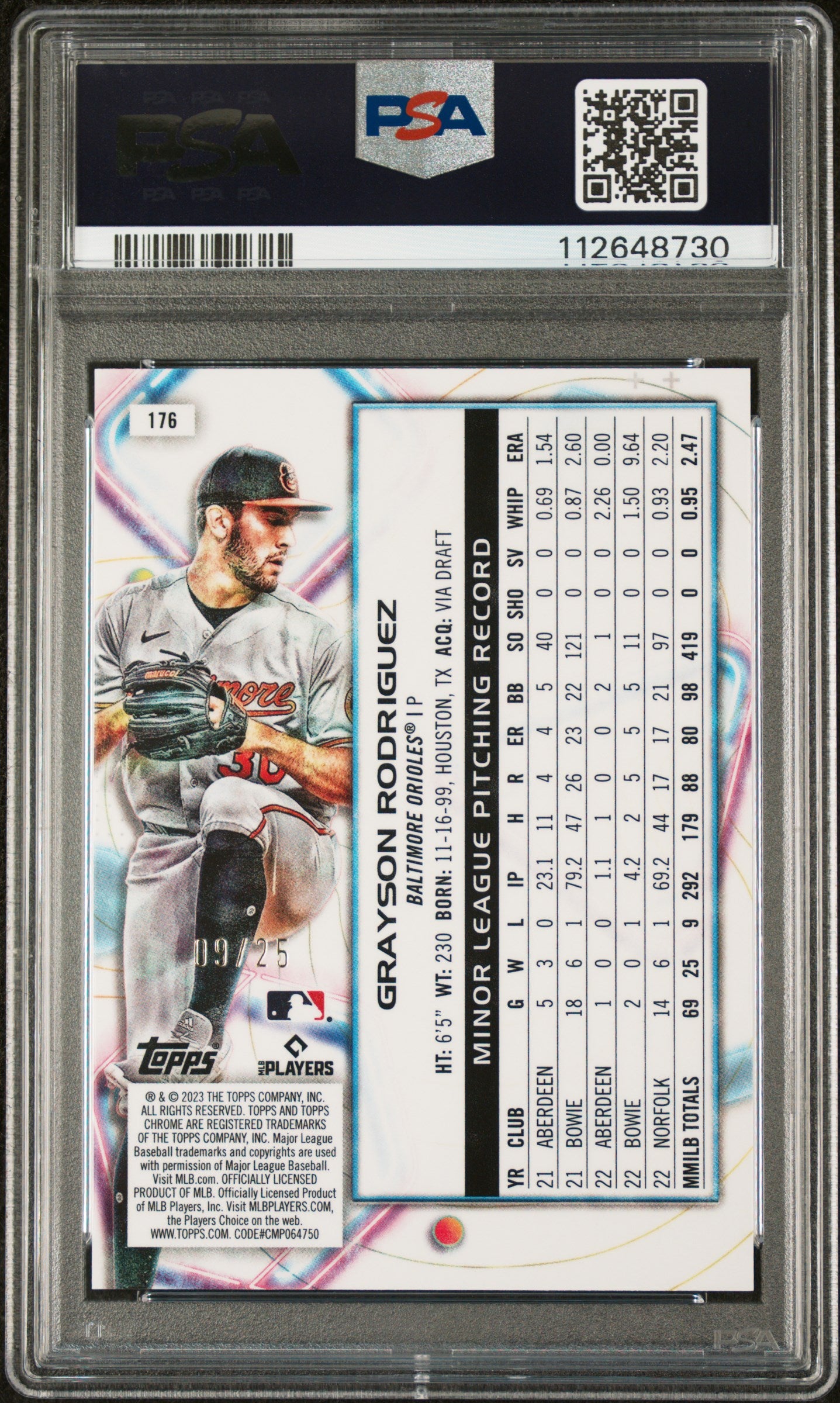 2023 Topps Cosmic Chrome Orange Galactic Grayson Rodriguez #176 RC /25 PSA 8