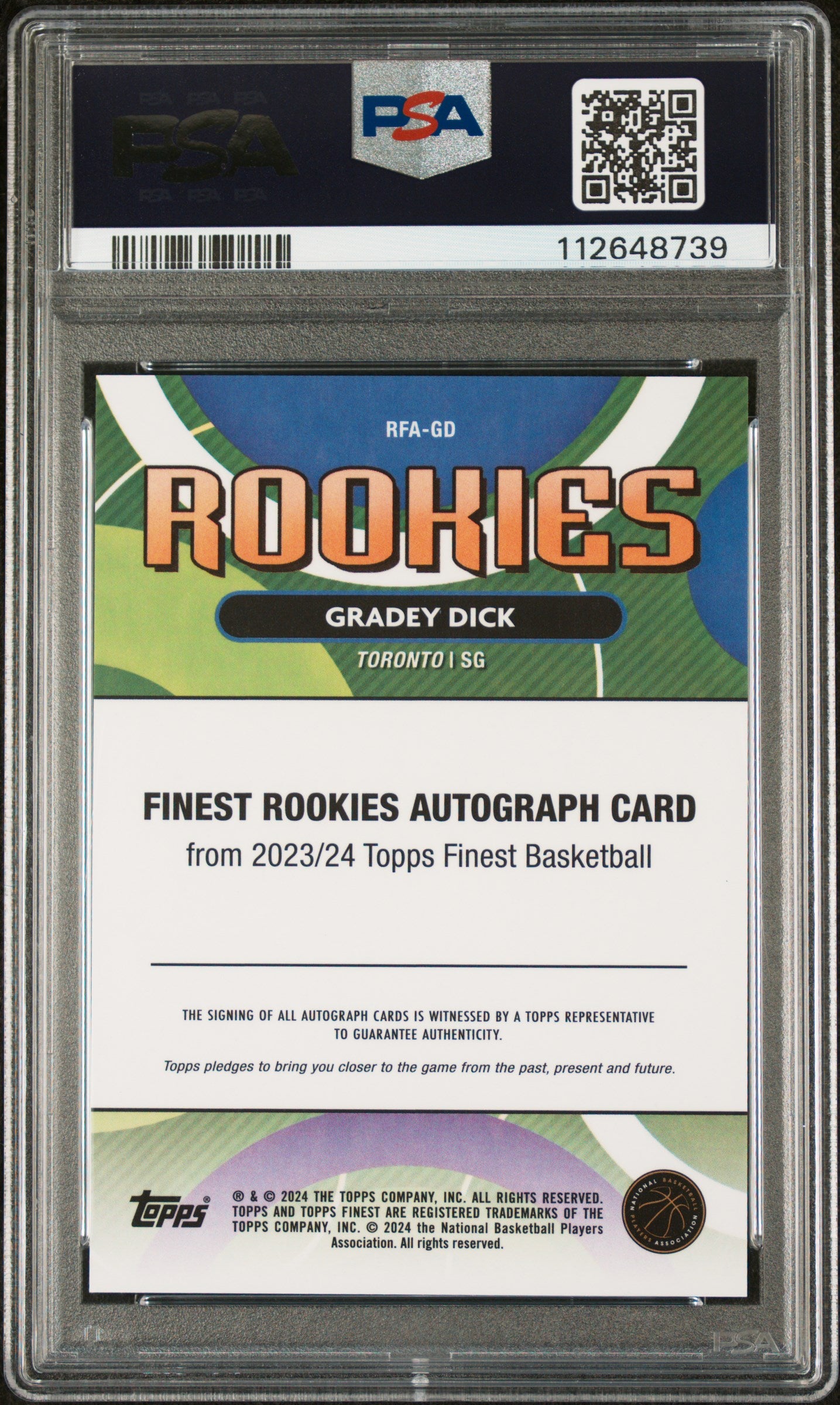 2023 Topps Finest Rookie Finest Autographs Gradey Dick #RFAGD PSA 10