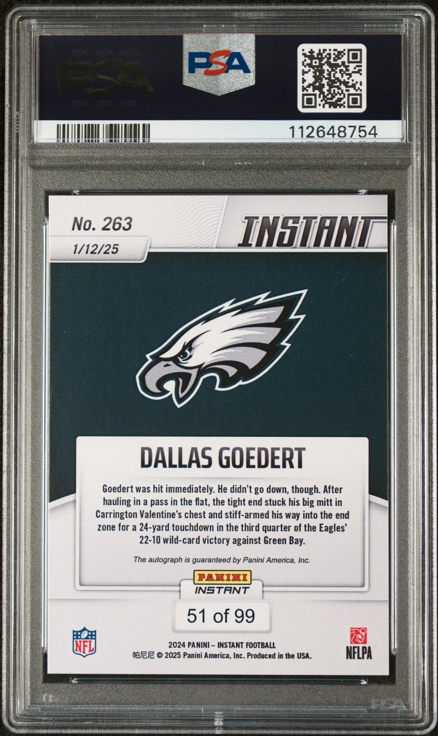 2024 Panini Instant Dallas Goedert #263 Auto /99 PSA 10