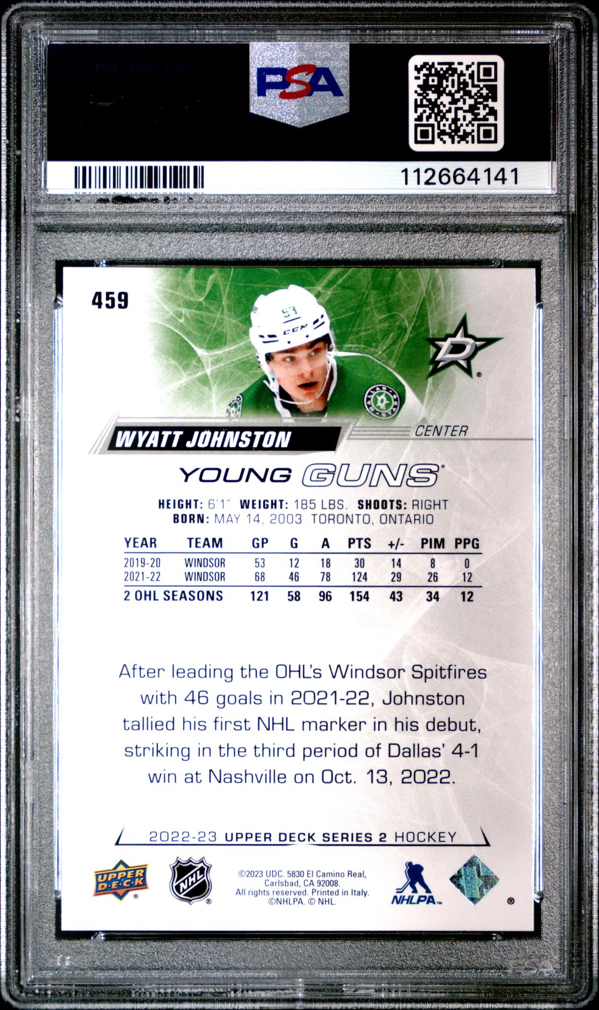 2022 Upper Deck Series 2 Young Guns Wyatt Johnston #459 RC PSA 9