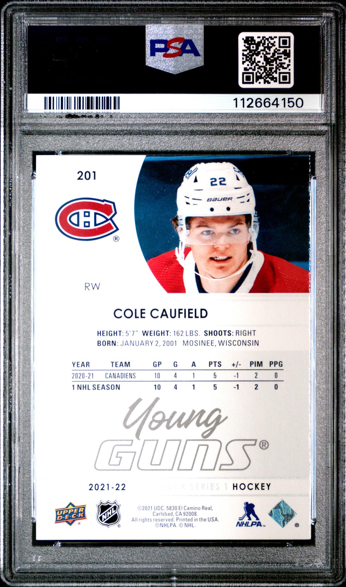 2021-22 Upper Deck Series 1 Young Guns Cole Caufield #201 RC PSA 9