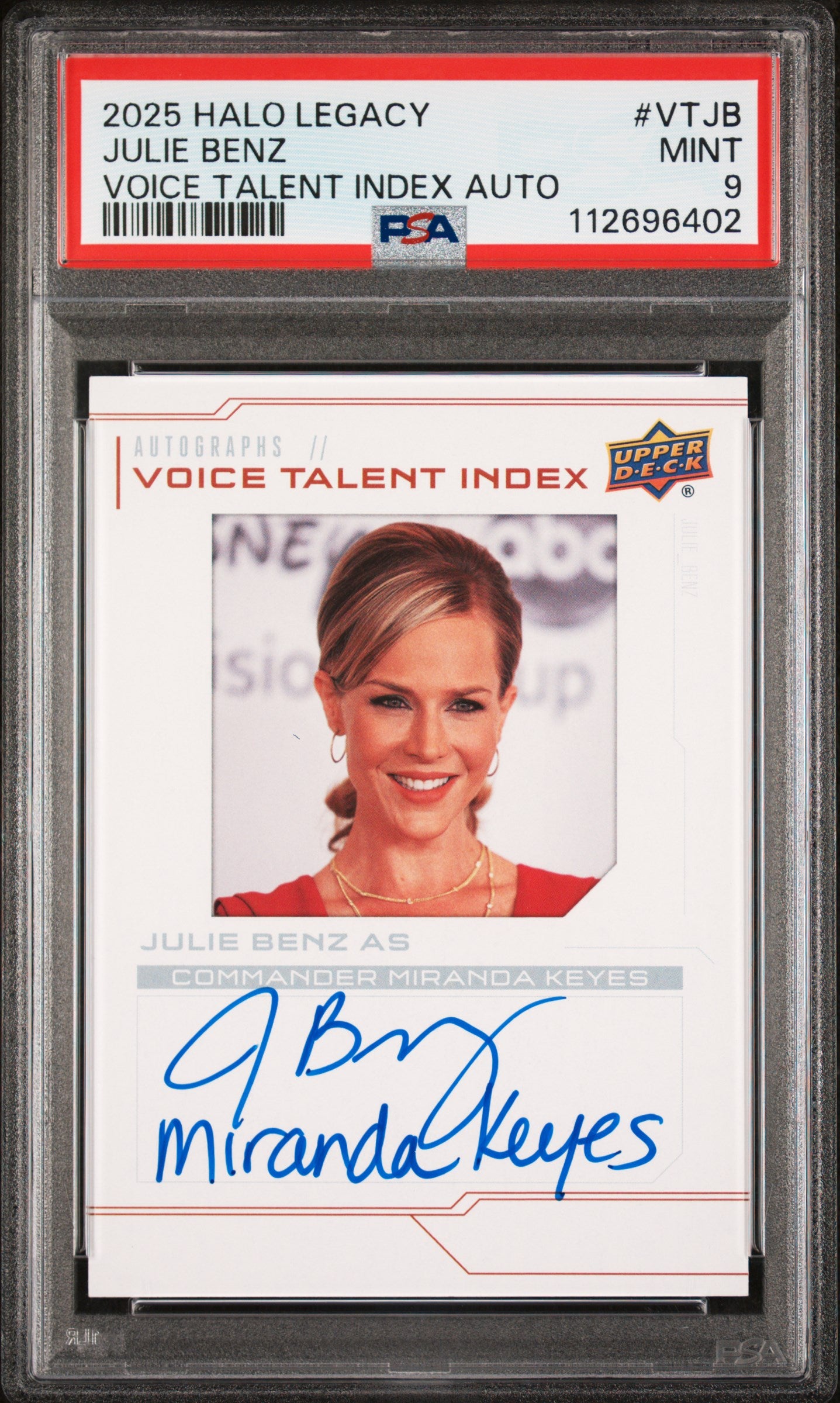 2025 Upper Deck Halo Legacy Voice Talent Julie Benz #VTJB Auto PSA 9