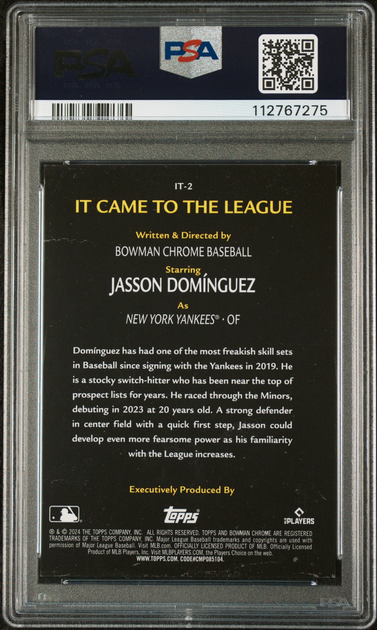 2024 Bowman Chrome ICTTL Orange Refractor Jasson Dominguez #IT-2 RC /25 PSA 8